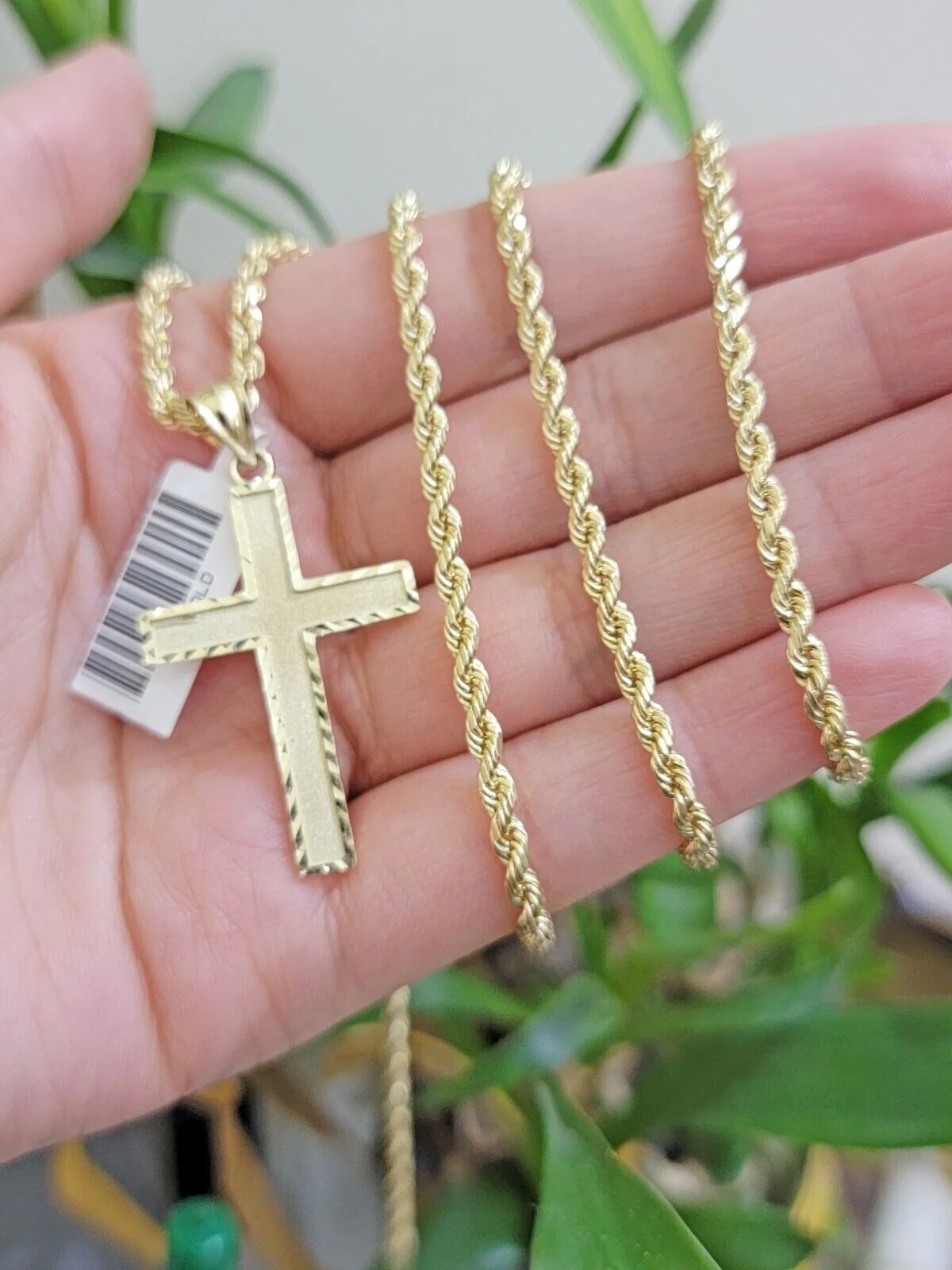 10k Yellow Gold Rope Chain & Cross Charm Set REAL 10KT 28 Inch necklace pendant - Image 7