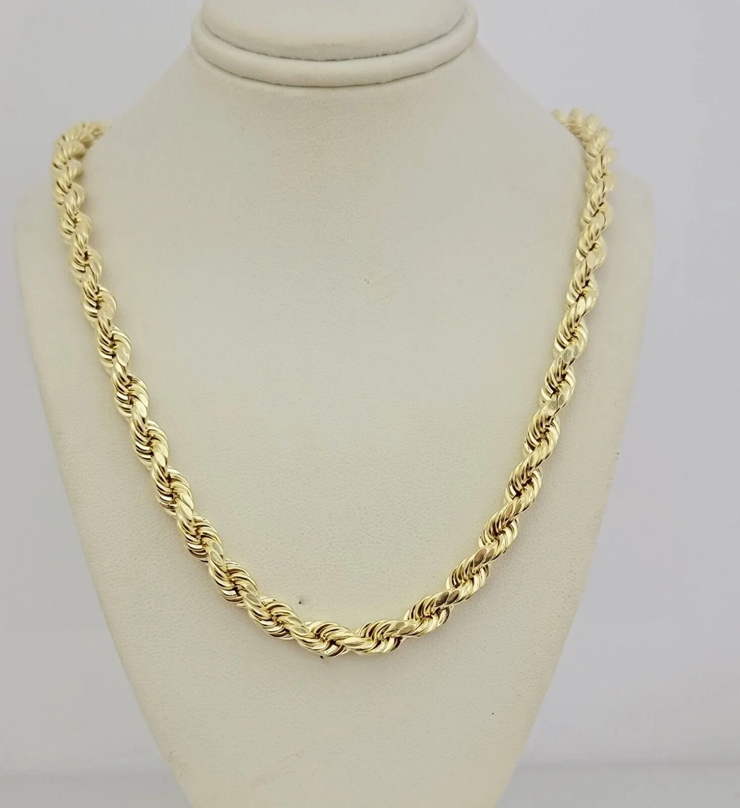 10K Yellow Gold Rope Chain Necklace 7mm 22 Inch REAL 10kt Diamond Cuts For Mens - Image 4