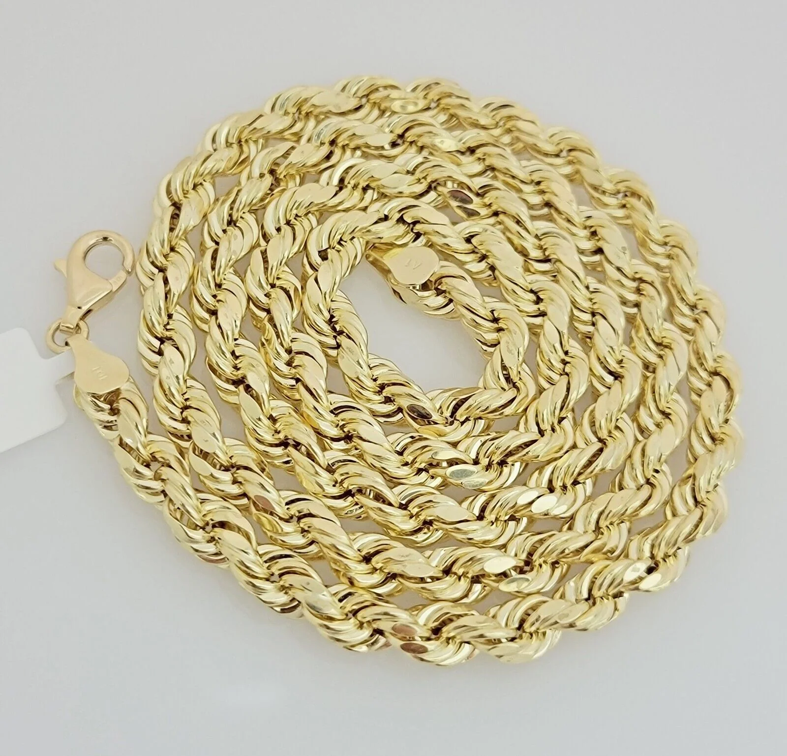 10K Yellow Gold Rope Chain Necklace 7mm 24 Inch REAL 10kt Diamond Cuts For Mens - Image 2