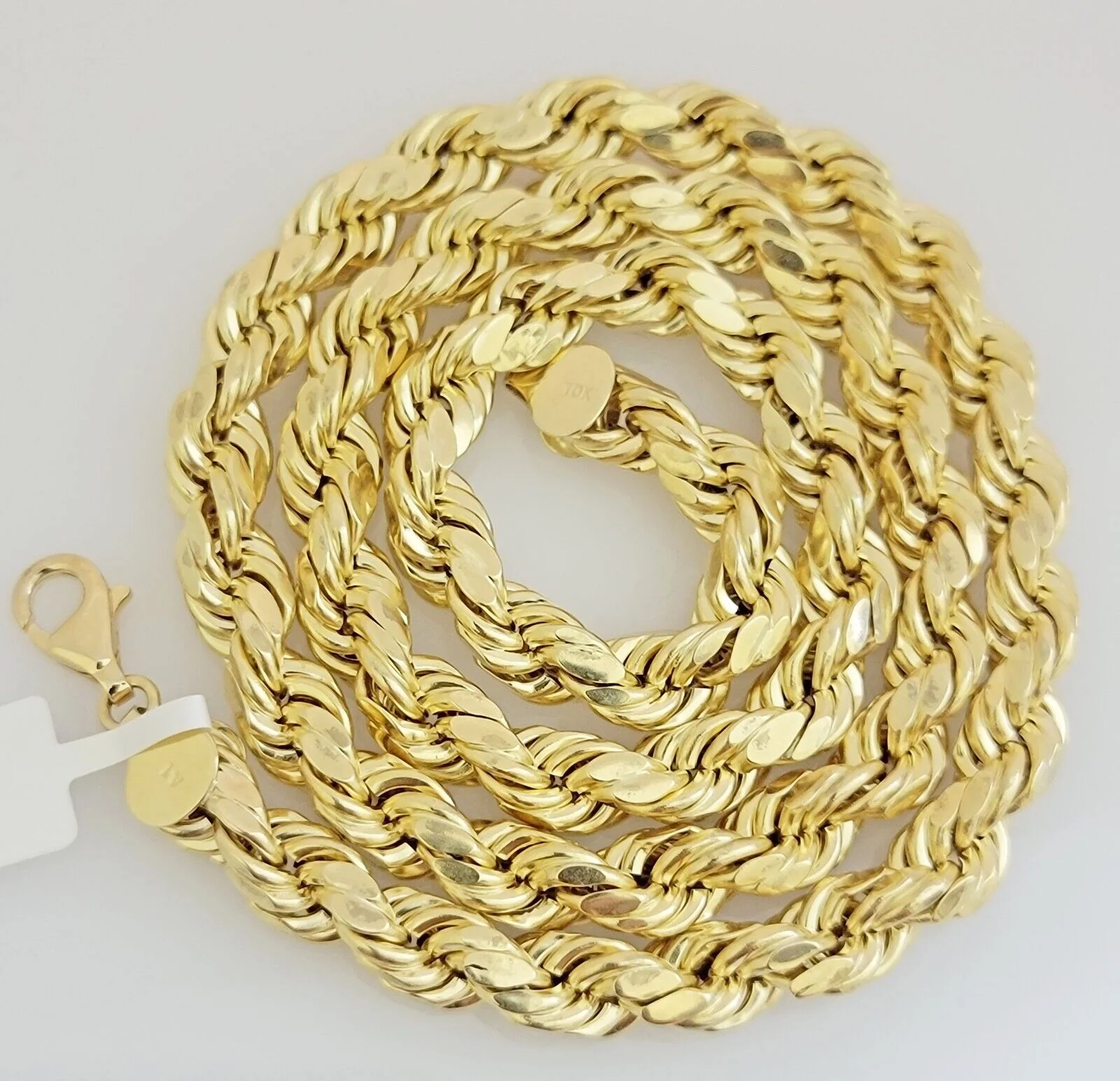10K Yellow Gold Rope Chain Necklace 8mm 22 Inch REAL 10kt Diamond Cuts For Mens - Image 2