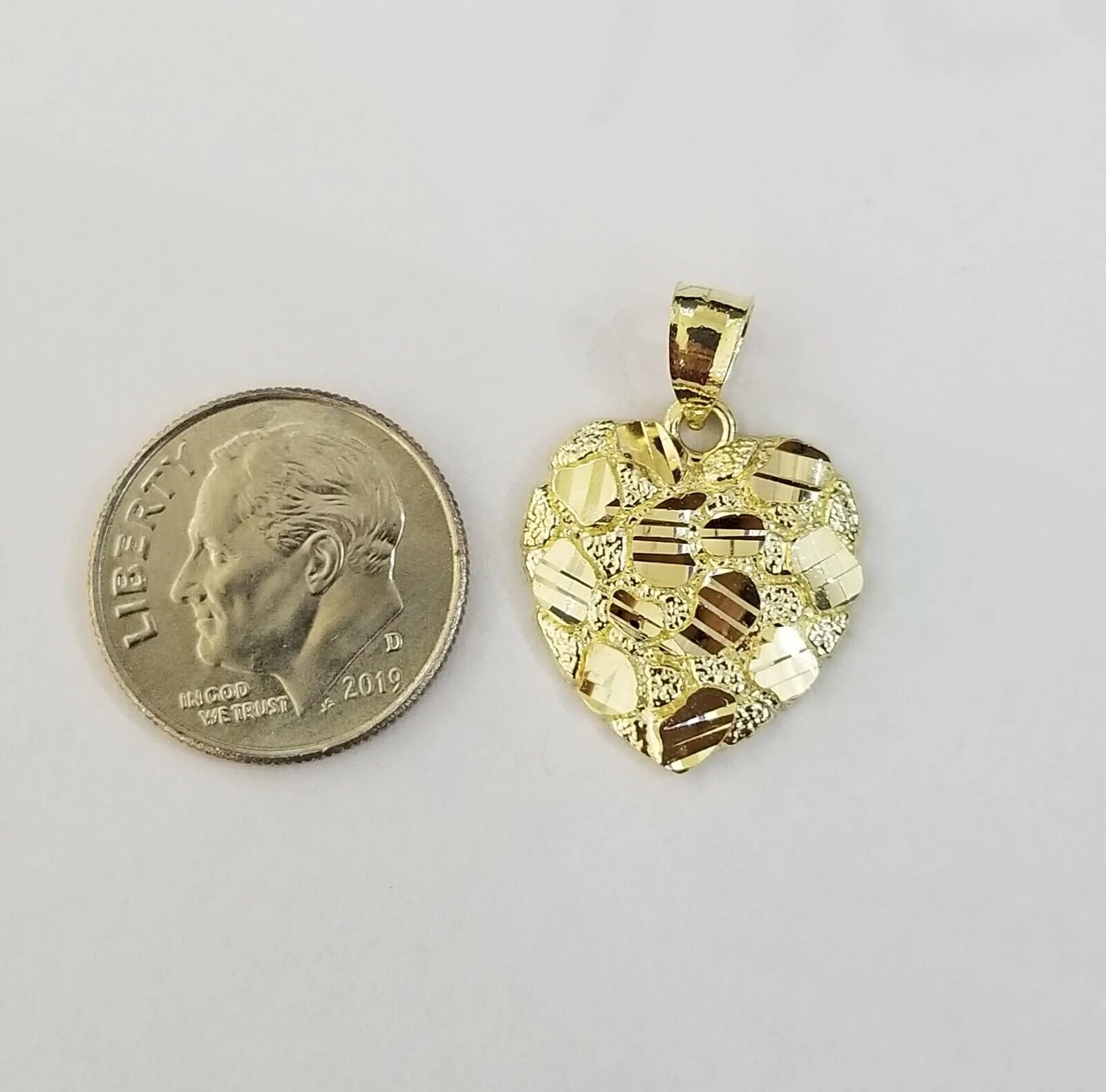 10k Yellow Gold Rope Chain Nugget Heart Charm Pendant 18" 20" 22" 24" 26" 28" - Image 2