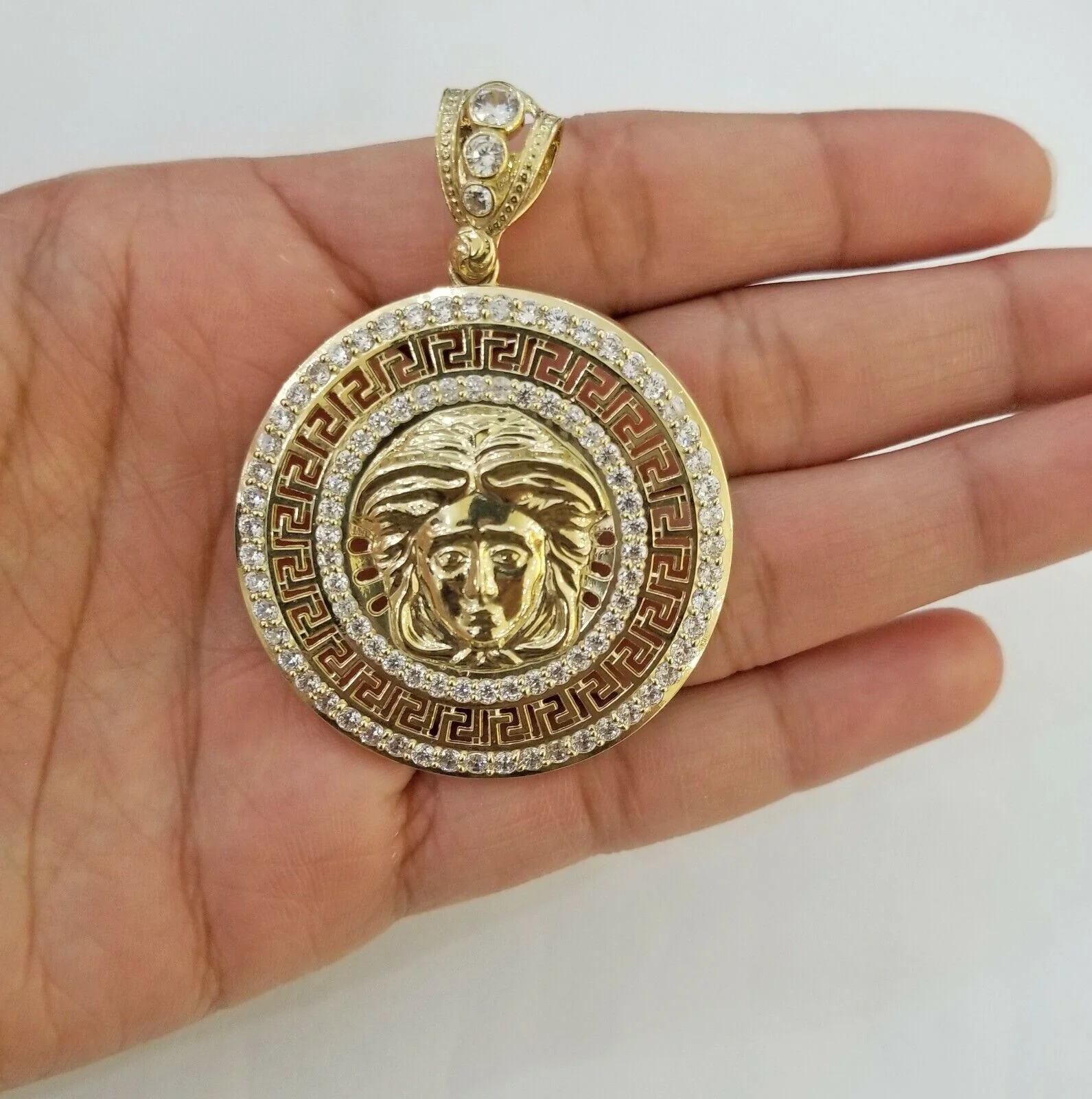 10k Yellow Gold Round  Circle Charm Pendant 2 Inches 10kt gold