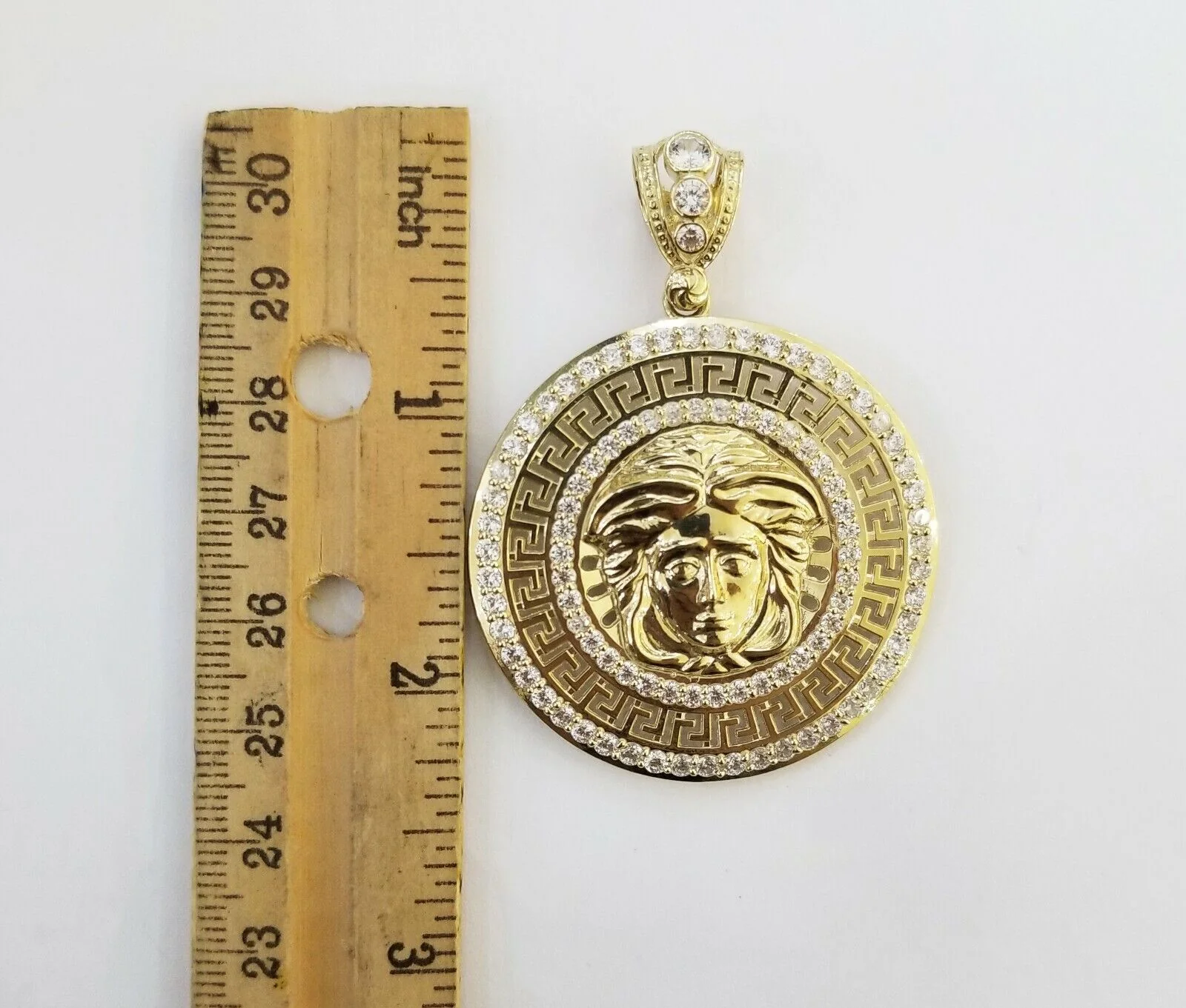 10k Yellow Gold Round  Circle Charm Pendant 2 Inches 10kt gold - Image 4