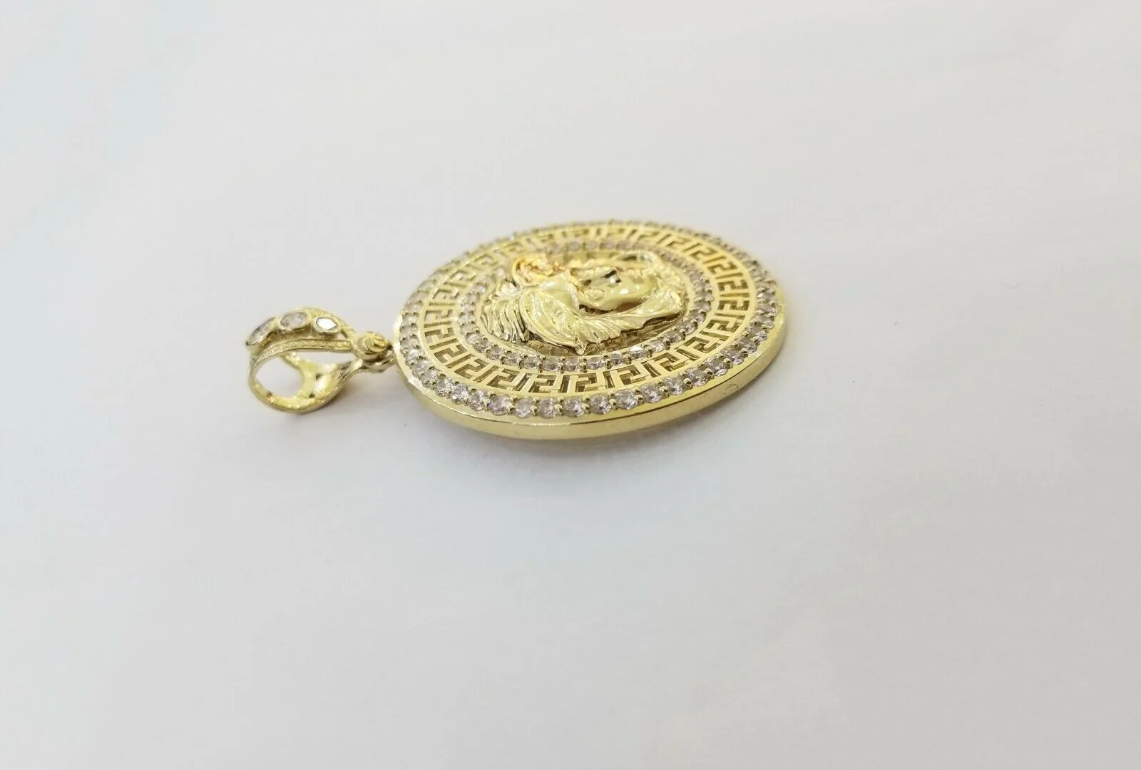 10k Yellow Gold Round  Circle Charm Pendant 2 Inches 10kt gold - Image 6