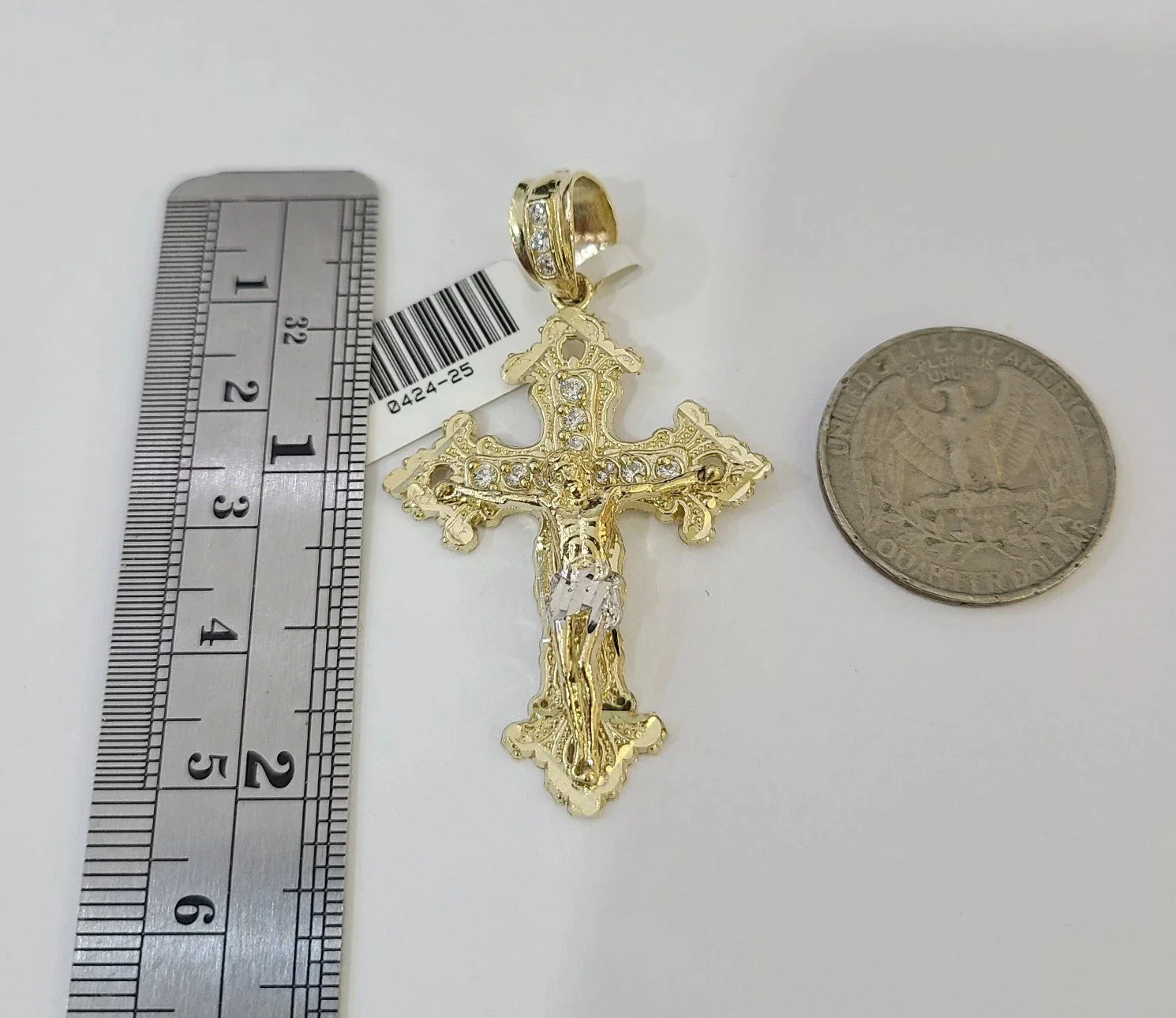 10k Yellow Gold Solid Cuban Curb Chain Jesus Cross Pendant Charm 3mm Necklace - Image 5