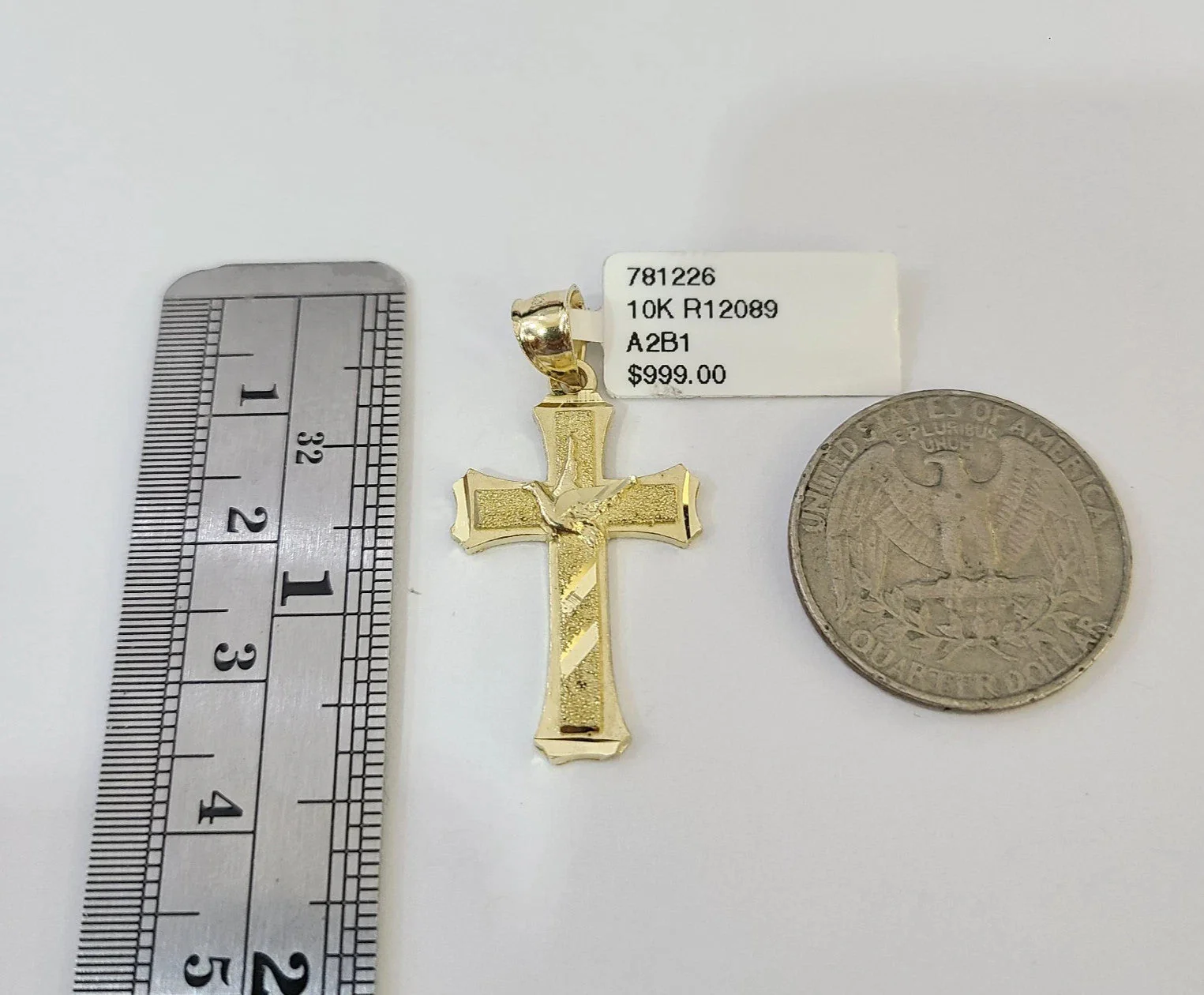 10k Yellow Gold Solid Cuban Curb Chain Jesus Cross Pendant Charm 3mm Necklace - Image 5