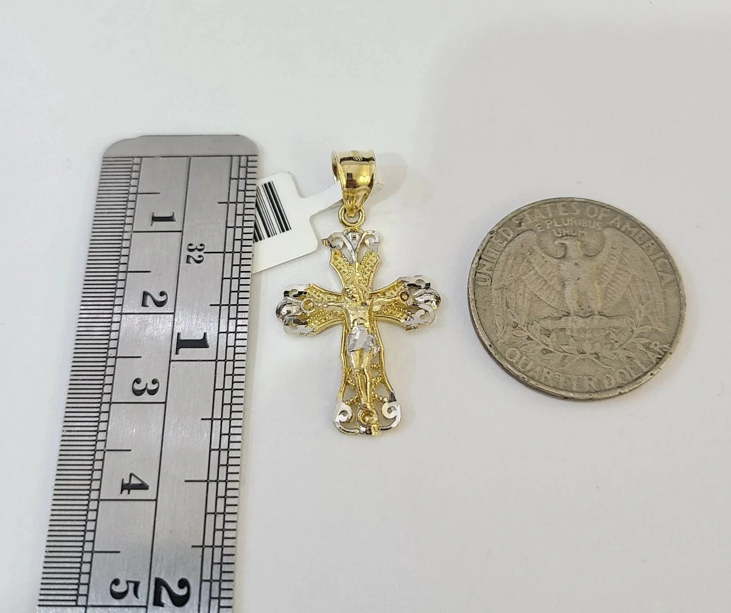 10k Yellow Gold Solid Cuban Curb Chain Jesus Cross Pendant Charm 3mm Necklace - Image 3
