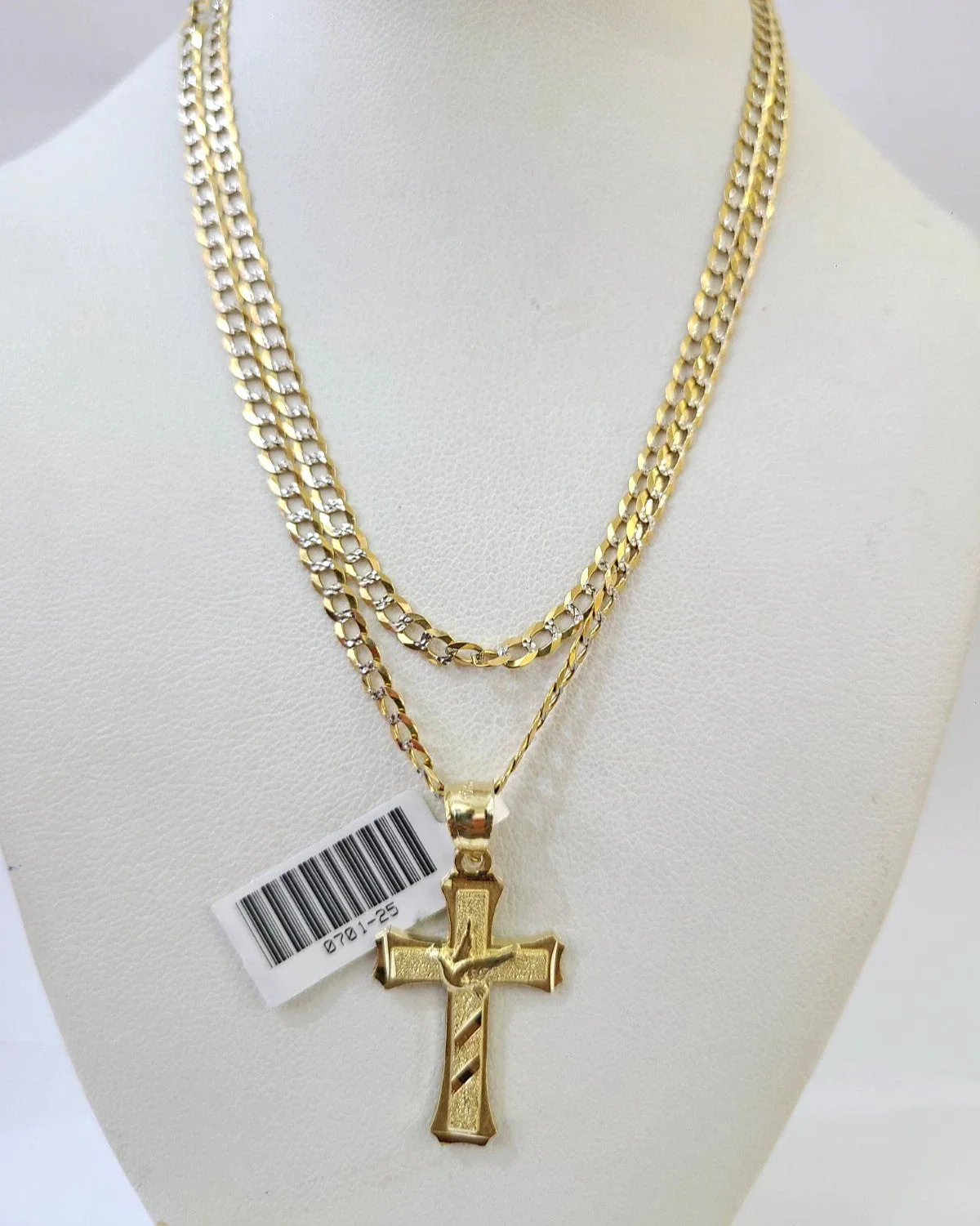 10k Yellow Gold Solid Cuban Curb Chain Jesus Cross Pendant Charm 3mm Necklace - Image 5