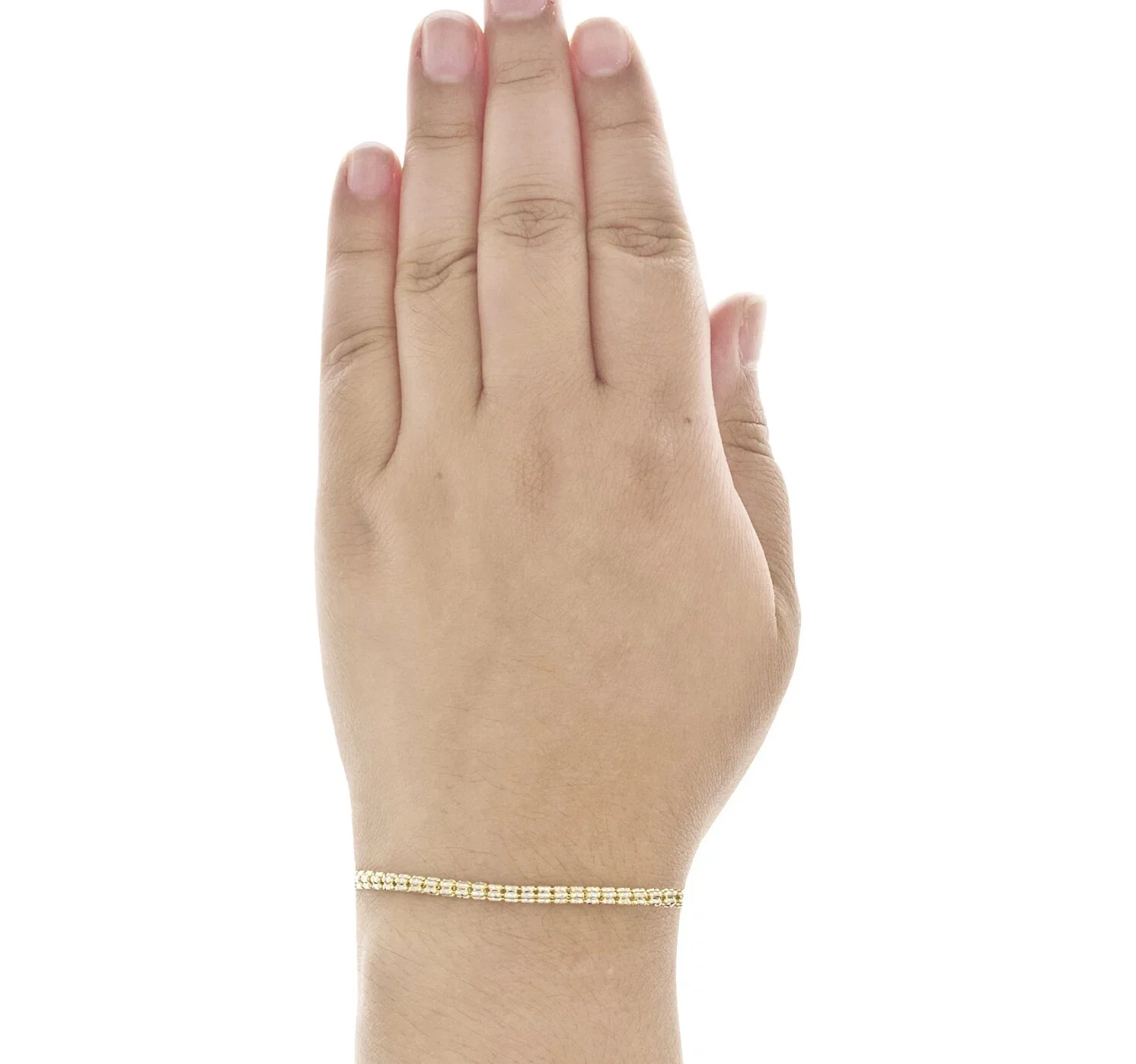 10K Yellow White Gold Two Tone 3mm Diamond Cut Ice Bead Link Bracelet 8 Inches - Image 4