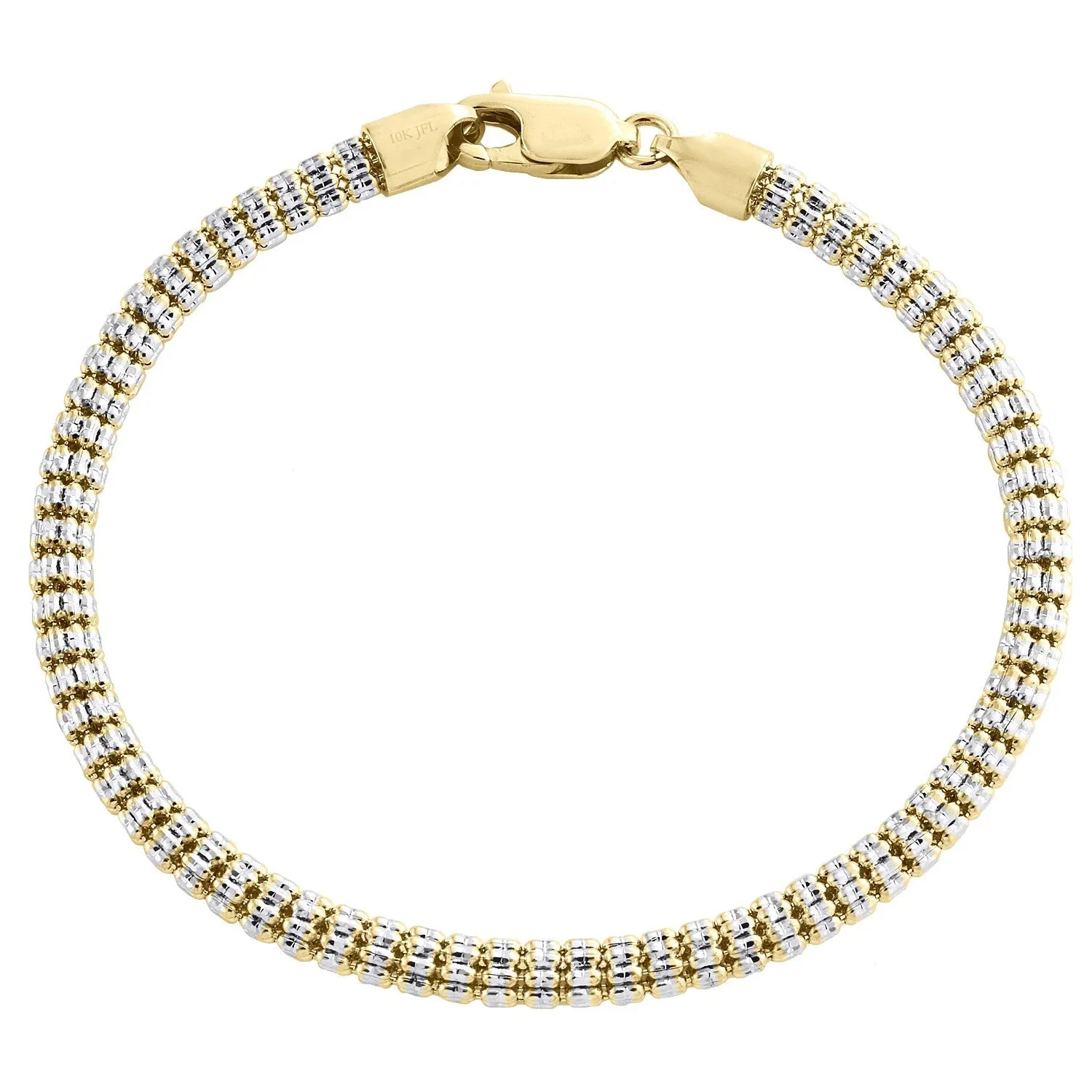 10K Yellow White Gold Two Tone 4mm Diamond Cut Ice Bead Link Bracelet 8 Inches - Image 3