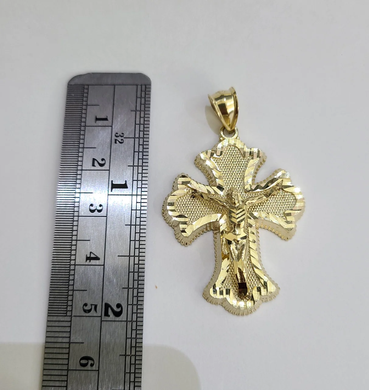 10kt Franco Chain Necklace Jesus Cross Charm Crucifix Pendant 3mm 18"-28" Gold - Image 2