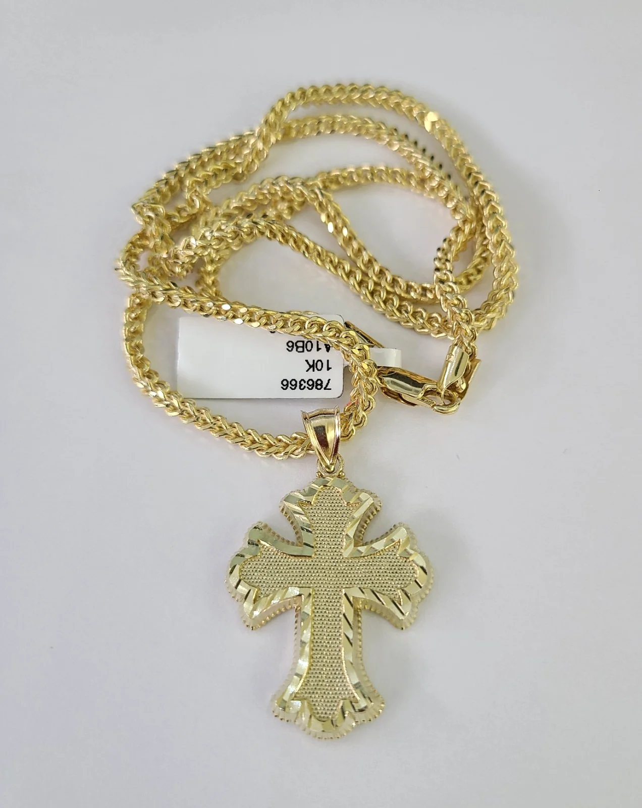10kt Franco Chain Necklace Jesus Cross Charm Pendant 3mm 18-28 Inch Yellow Gold - Image 5