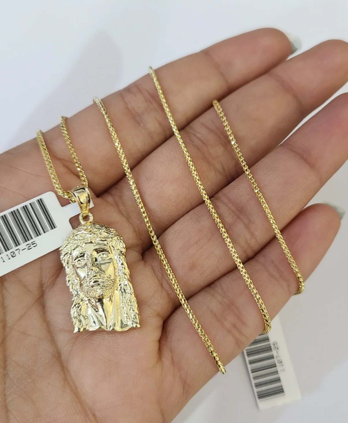 10kt Franco Chain Necklace Jesus Head Charm Pendant 1mm 16-22 Inches Ladies Gold