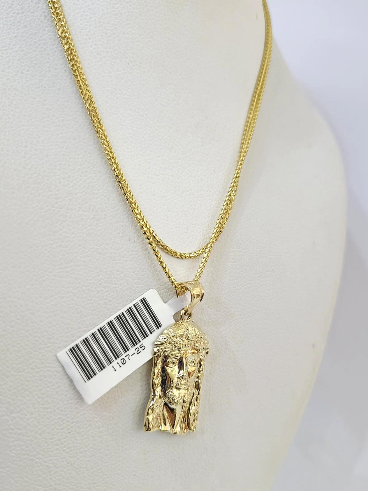 10kt Franco Chain Necklace Jesus Head Charm Pendant 1mm 16-22 Inches Ladies Gold - Image 5