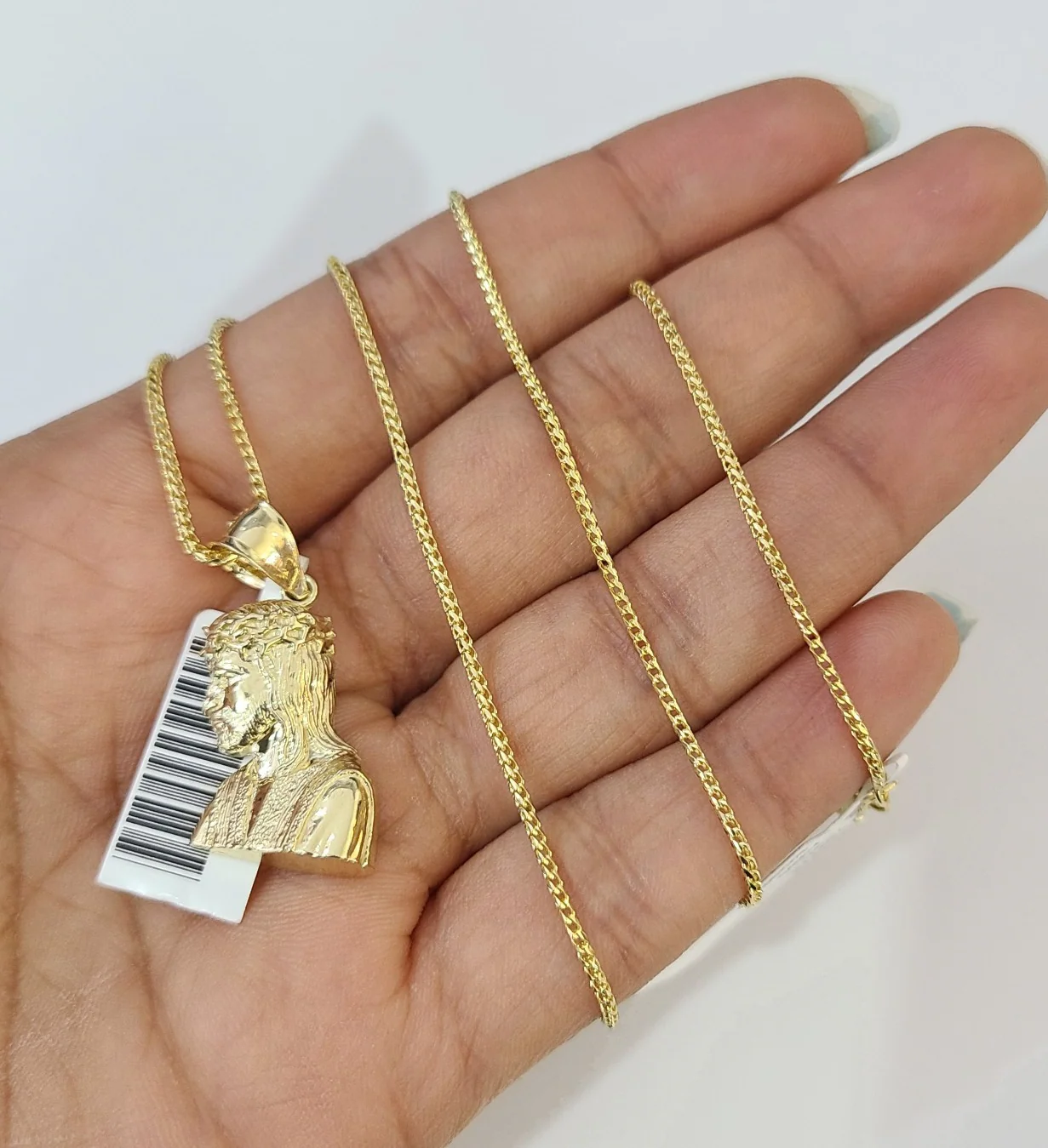 10kt Franco Chain Necklace Jesus Head Charm Pendant 1mm 16-22 Inchs Ladies Gold