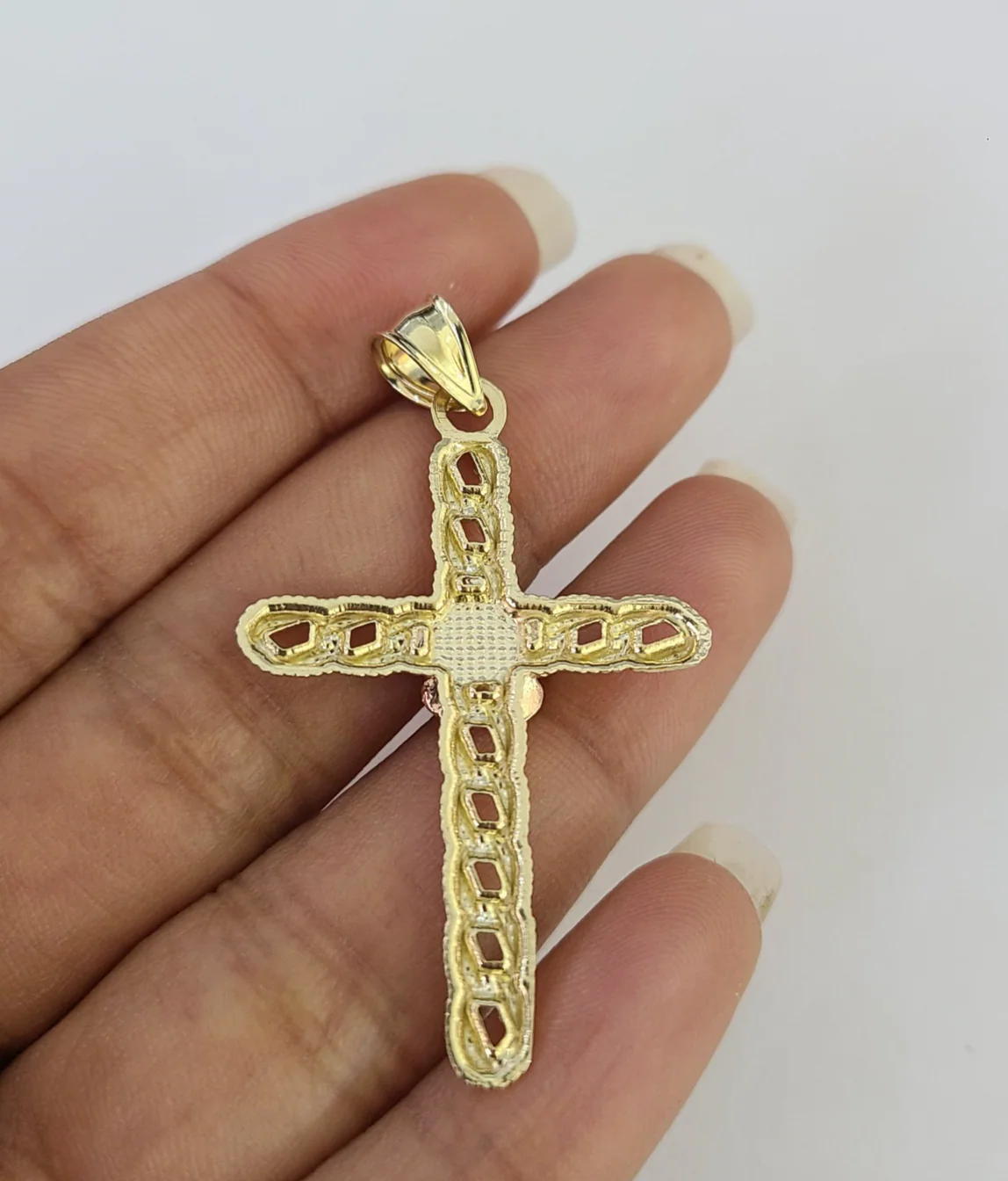 10kt Franco Chain Necklace Jesus Rose Cross Charm Pendant 3mm 18-28 Inches Gold - Image 6