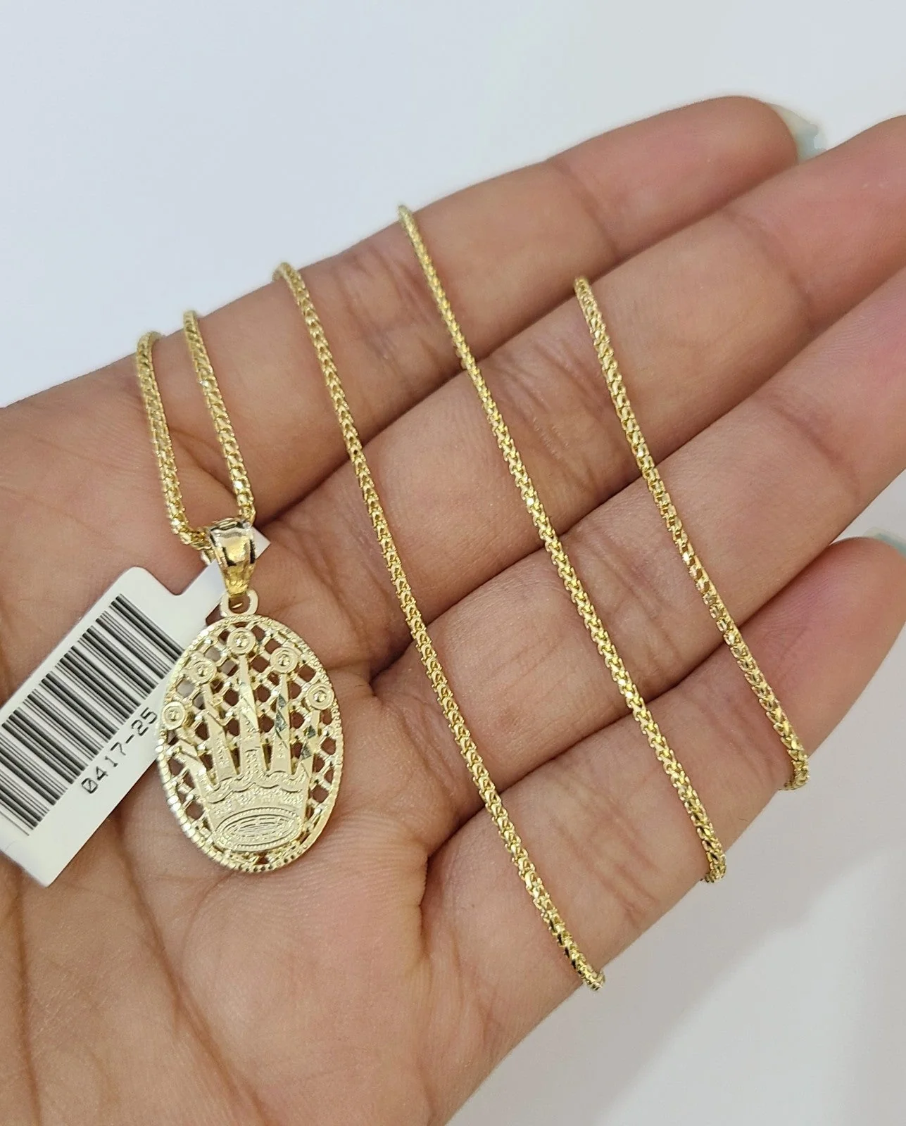 10kt Franco Chain Necklace King Crown Charm Pendant 1mm 16-22 Inches Ladies Gold
