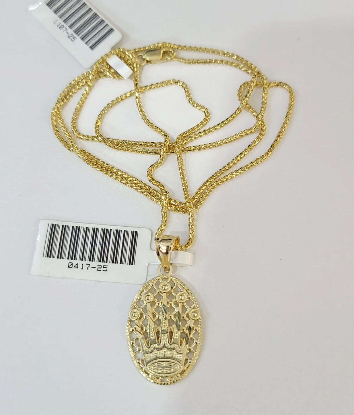 10kt Franco Chain Necklace King Crown Charm Pendant 1mm 16-22 Inches Ladies Gold - Image 2