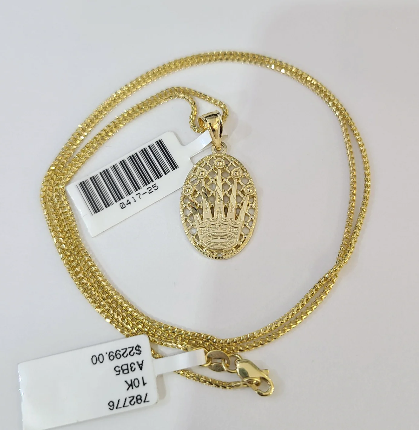 10kt Franco Chain Necklace King Crown Charm Pendant 1mm 16-22 Inches Ladies Gold - Image 3