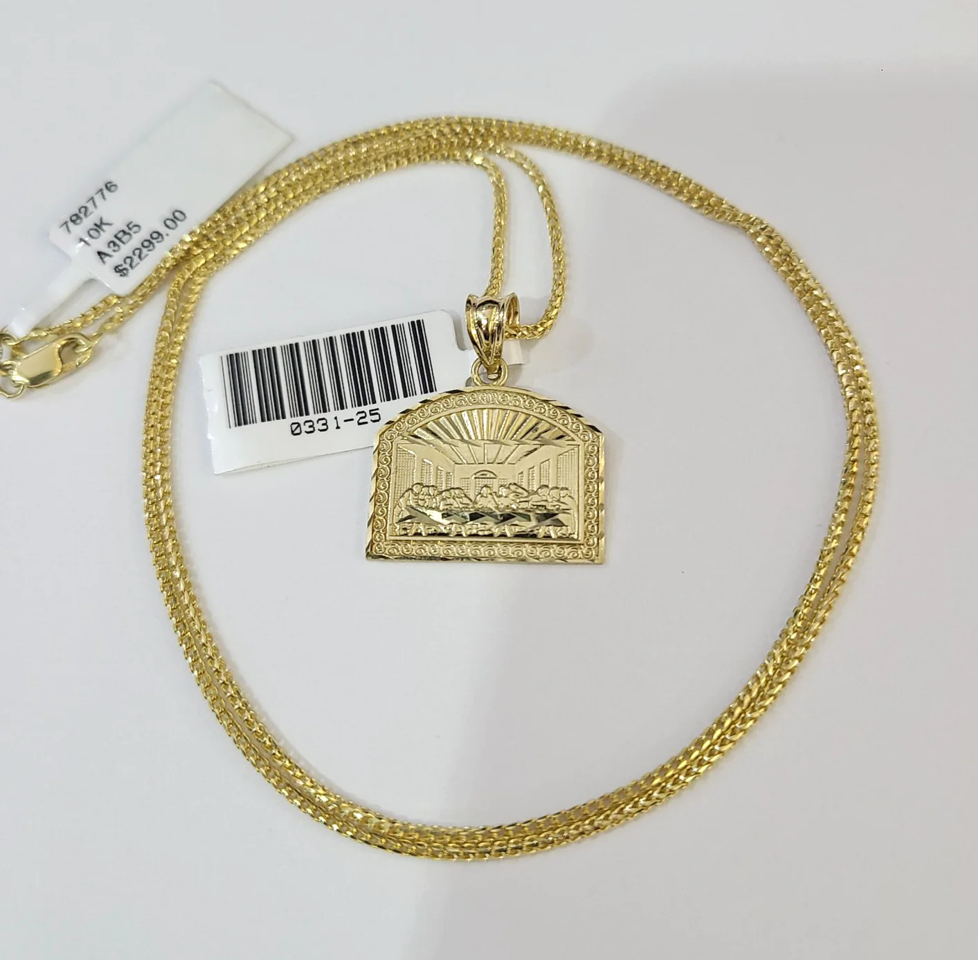 10kt Franco Chain Necklace Last Supper Charm Pendant 1mm 16-22 Inchs Ladies Gold - Image 4