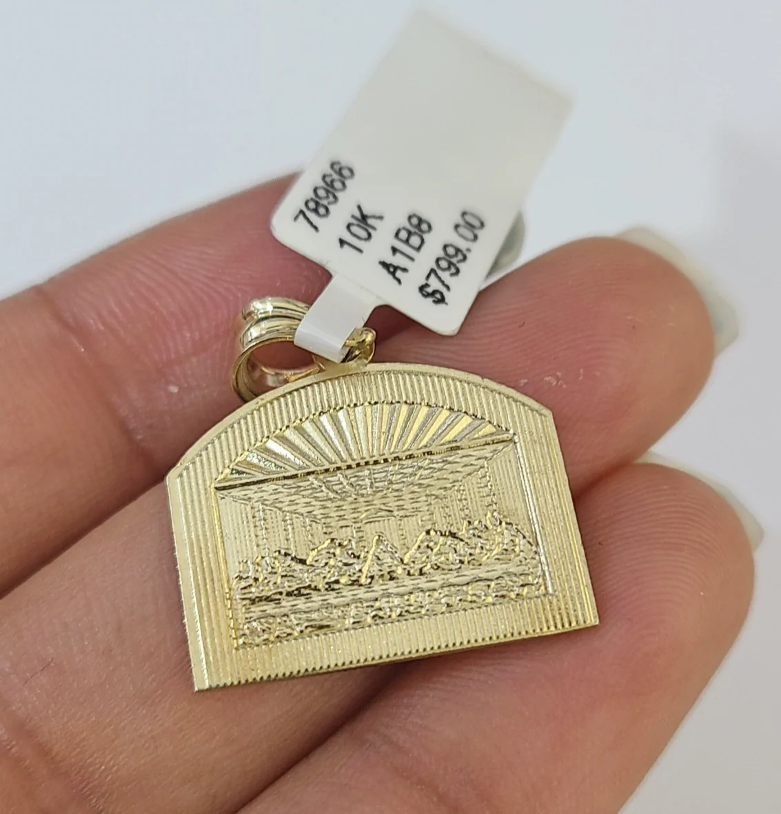 10kt Franco Chain Necklace Last Supper Charm Pendant 1mm 16-22 Inchs Ladies Gold - Image 6