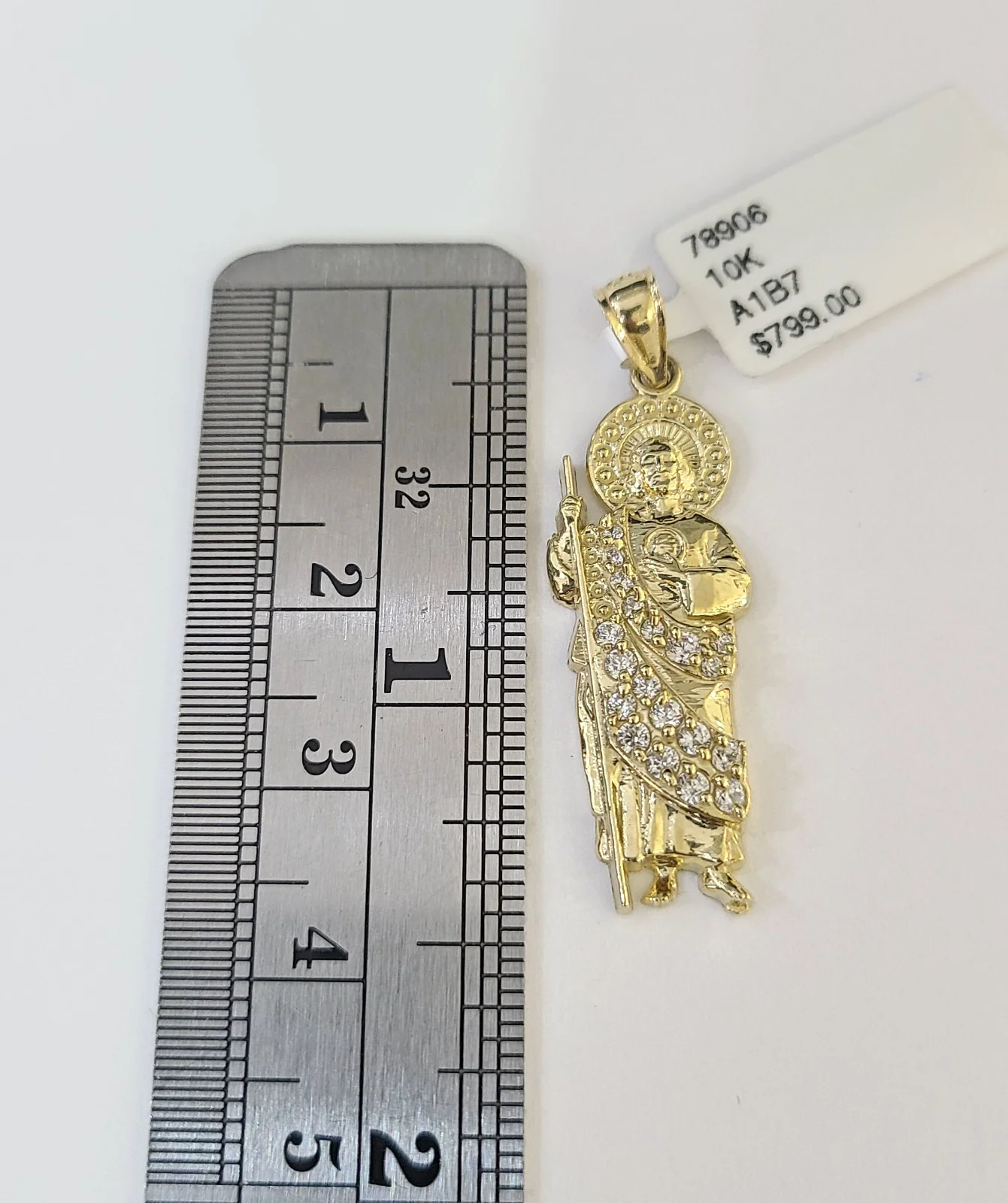 10kt Franco Chain Necklace Saint Jude Charm Pendant 1mm 16-22 Inches Ladies Gold - Image 3