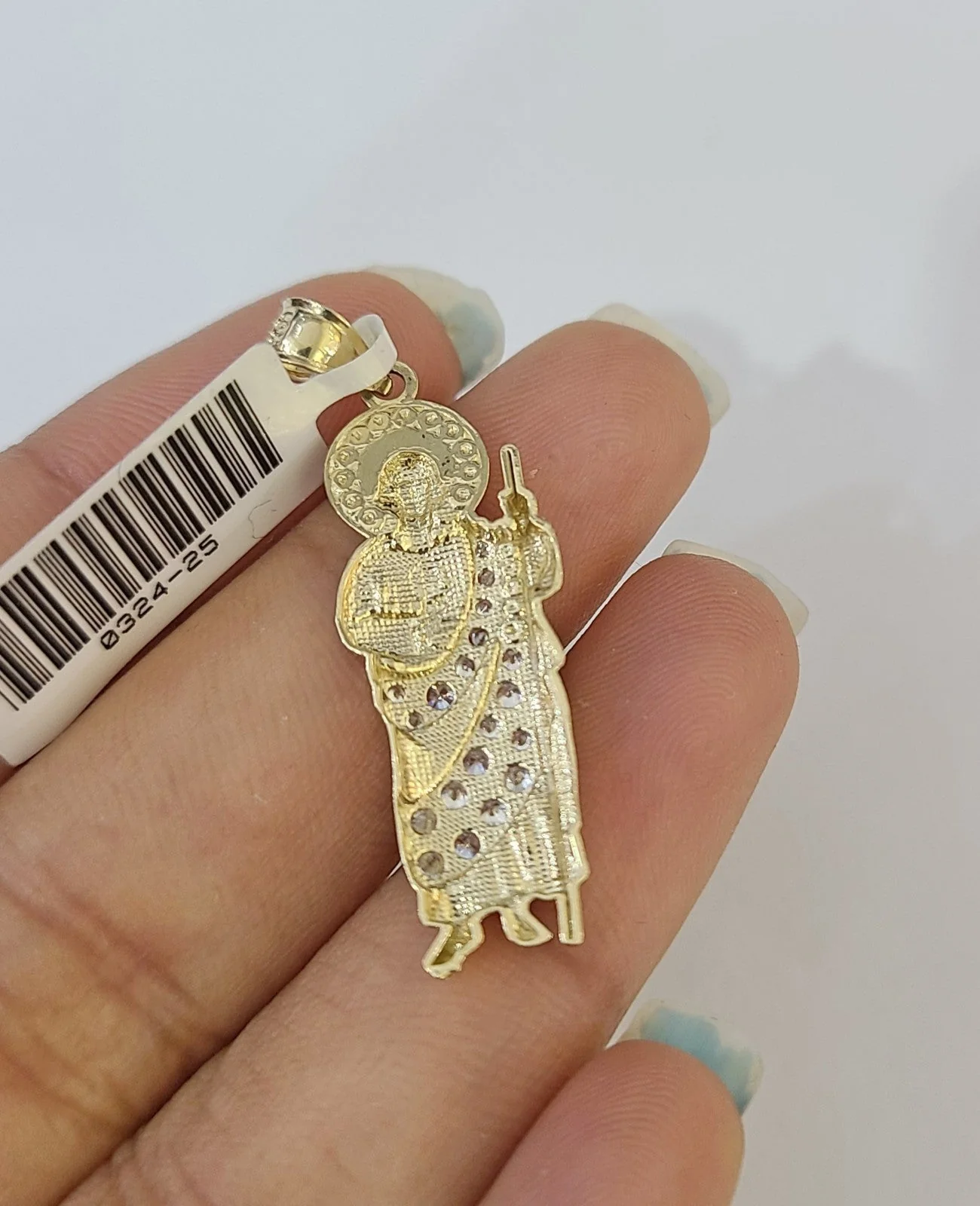 10kt Franco Chain Necklace Saint Jude Charm Pendant 1mm 16-22 Inches Ladies Gold - Image 7