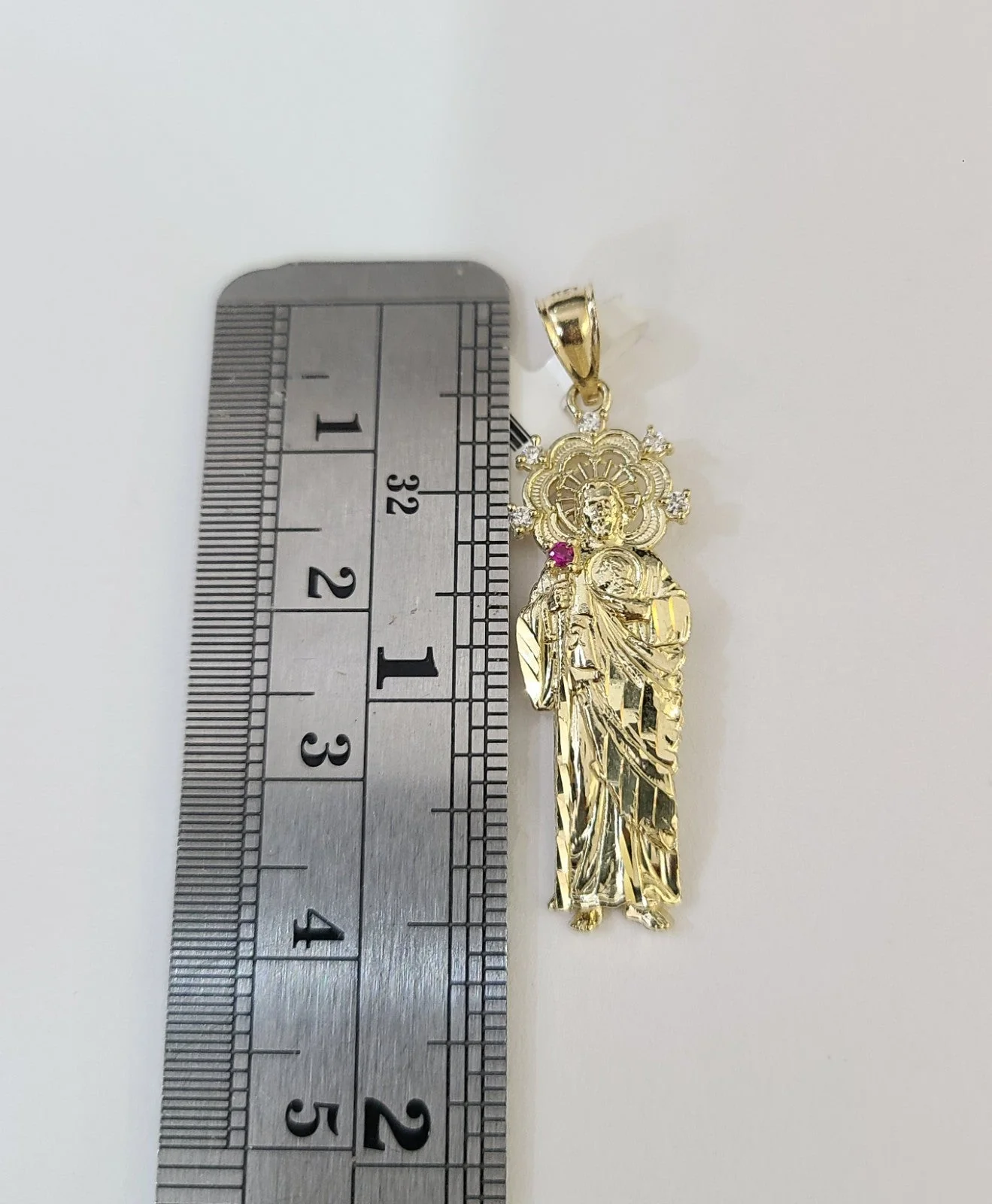 10kt Franco Chain Necklace Saint Jude Charm Pendant 1mm 16-22 Inches Ladies Gold - Image 3