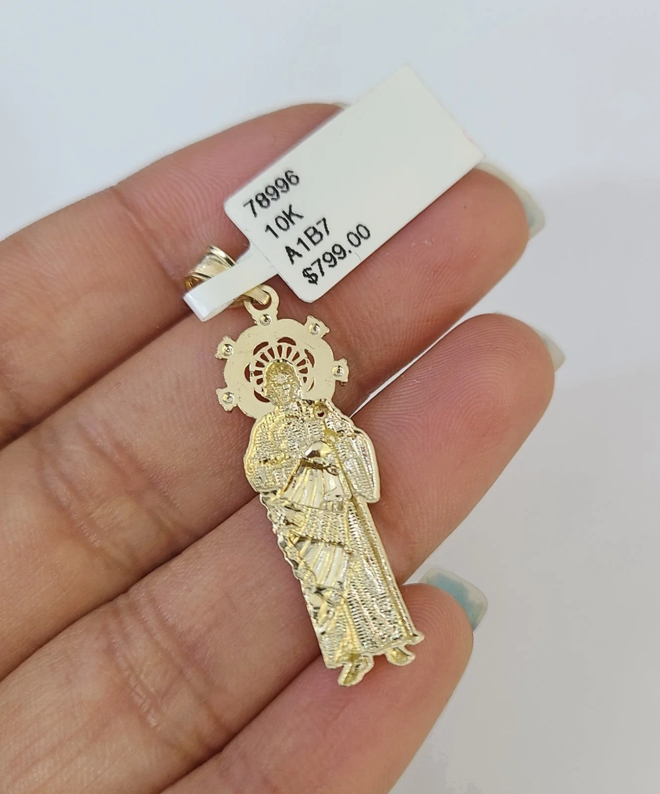 10kt Franco Chain Necklace Saint Jude Charm Pendant 1mm 16-22 Inches Ladies Gold - Image 6