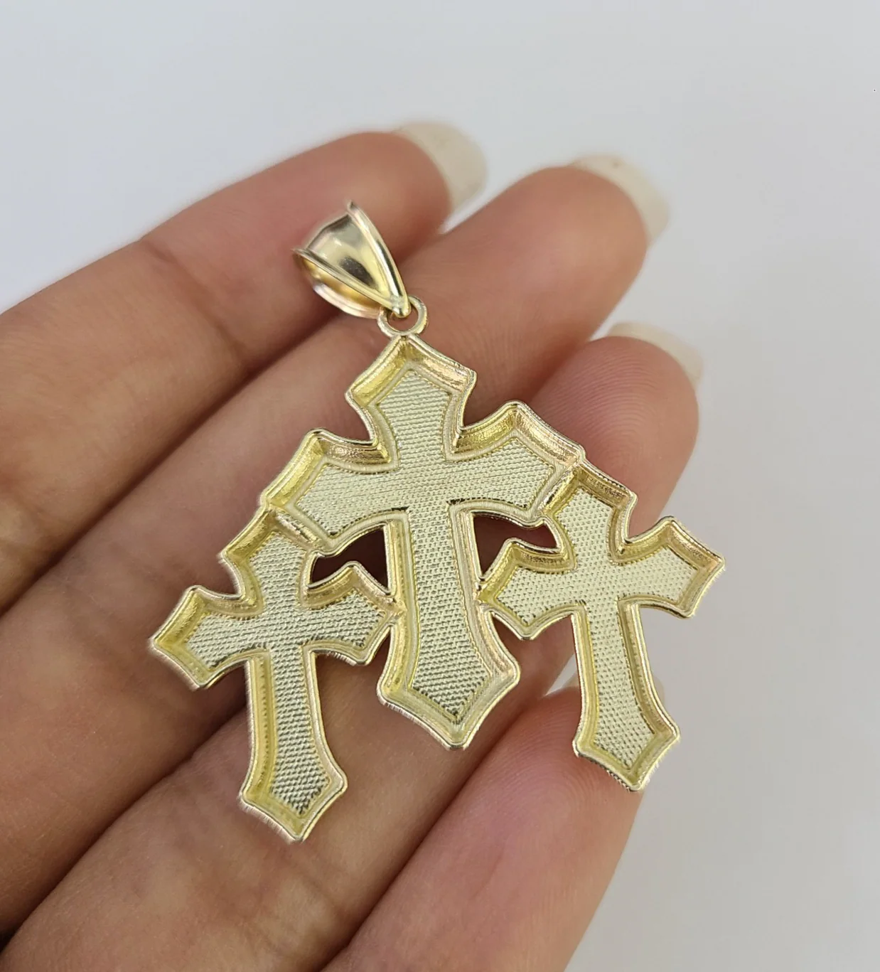 10kt Franco Chain Necklace Triple Cross Charm Pendant 3mm 18-28 Inches Gold - Image 6