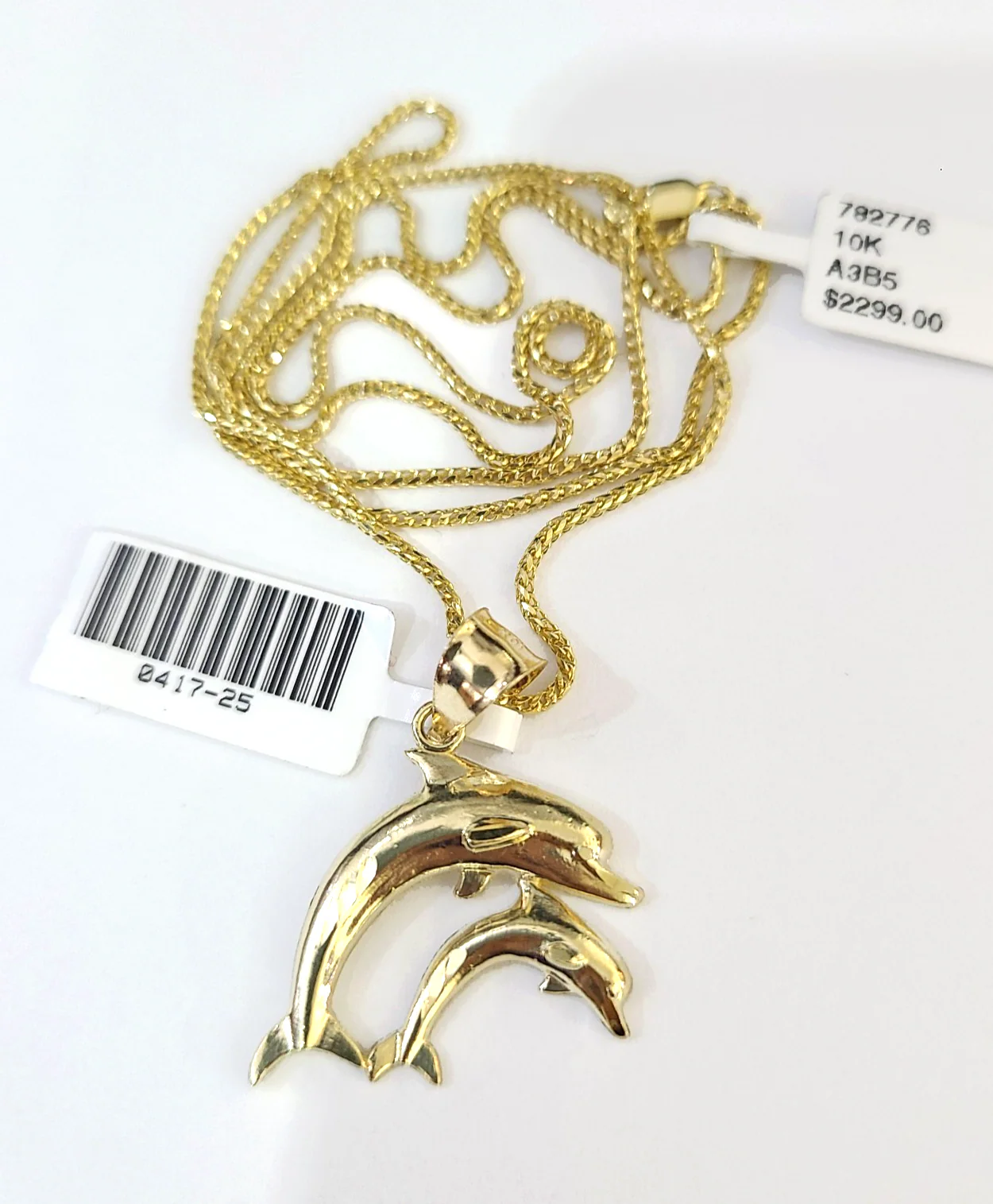 10kt Franco Gold Chain Necklace Dolphin Pendant Charm 1mm 16-22 Inches Ladies - Image 2