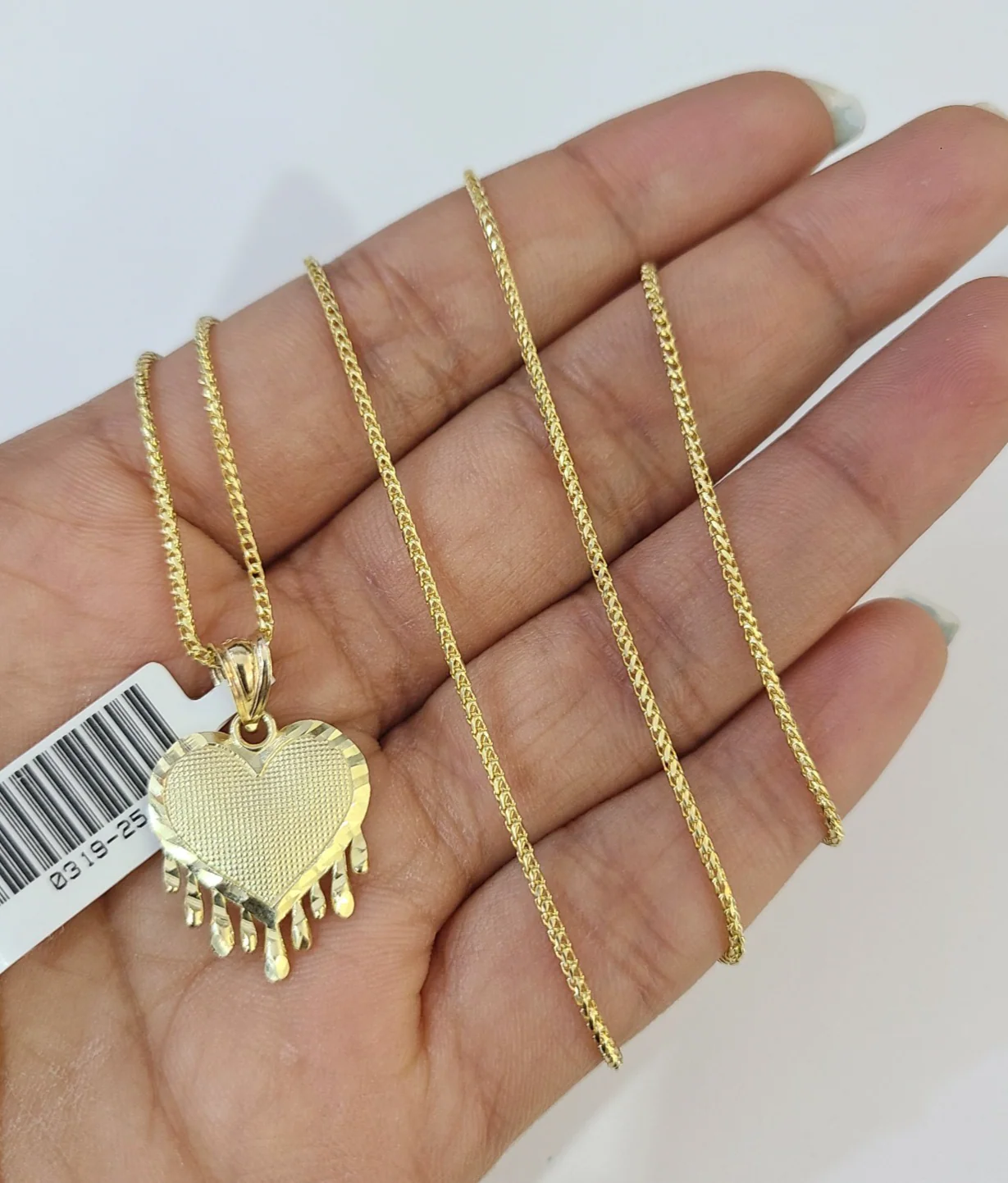 10kt Franco Gold Chain Necklace Dripping Heart Charm 1mm 16-22 Inches Ladies