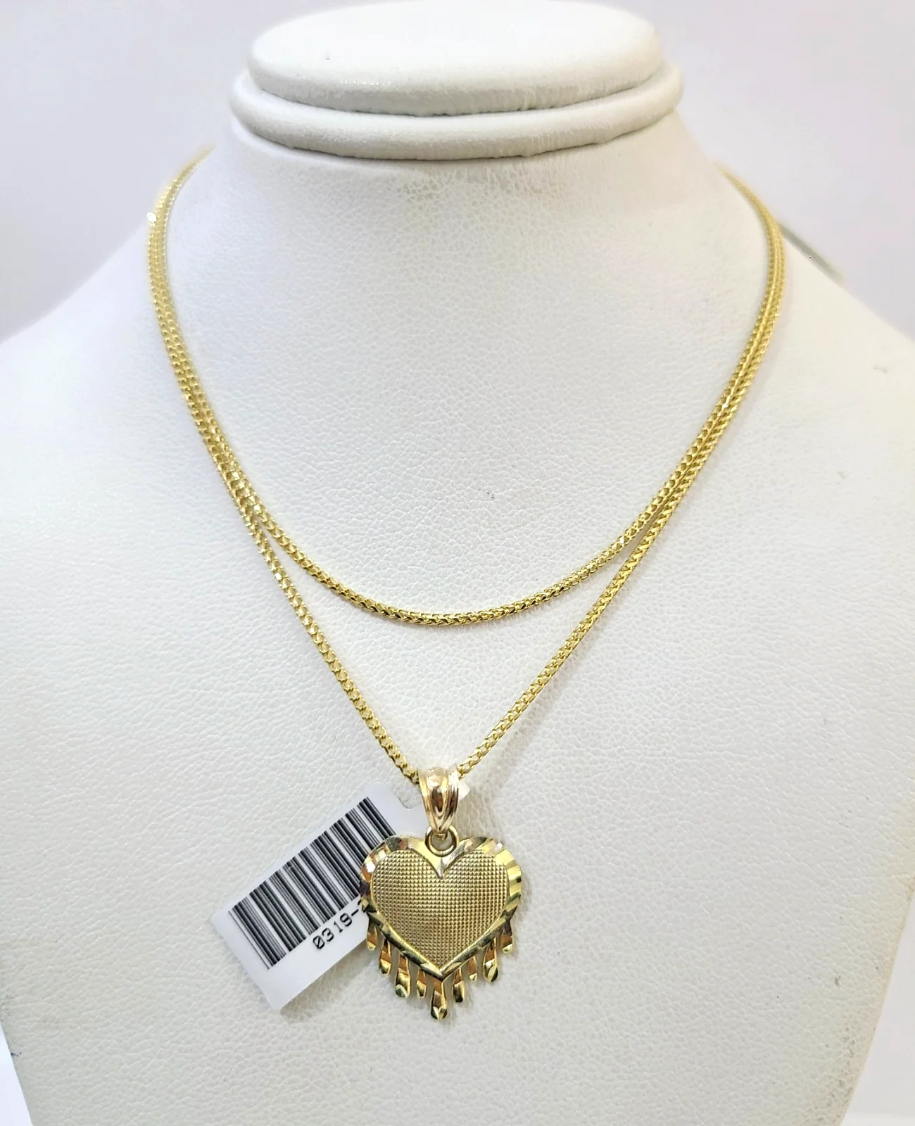 10kt Franco Gold Chain Necklace Dripping Heart Charm 1mm 16-22 Inches Ladies - Image 2