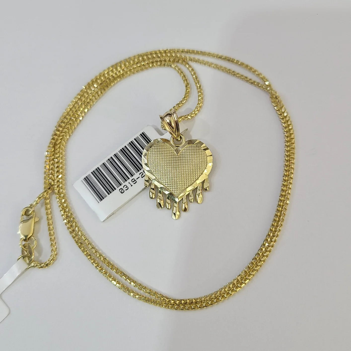 10kt Franco Gold Chain Necklace Dripping Heart Charm 1mm 16-22 Inches Ladies - Image 3