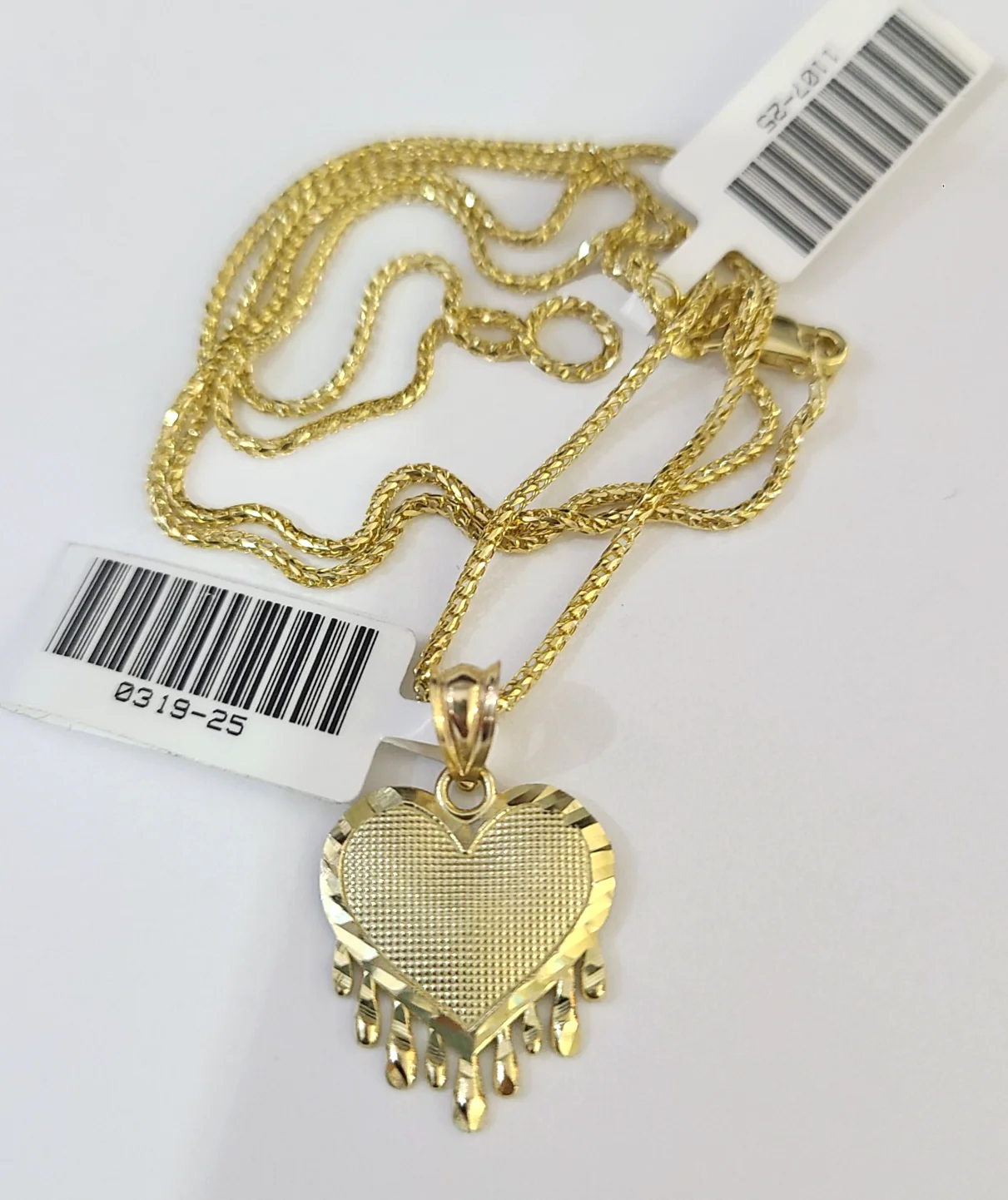 10kt Franco Gold Chain Necklace Dripping Heart Charm 1mm 16-22 Inches Ladies - Image 6