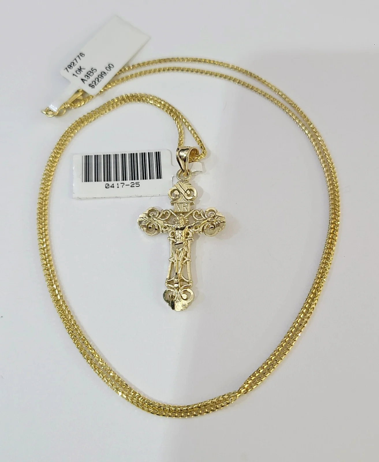 10kt Franco Gold Chain Necklace INRI Cross Pendant Charm 1mm 16-22 Inches Ladies - Image 4