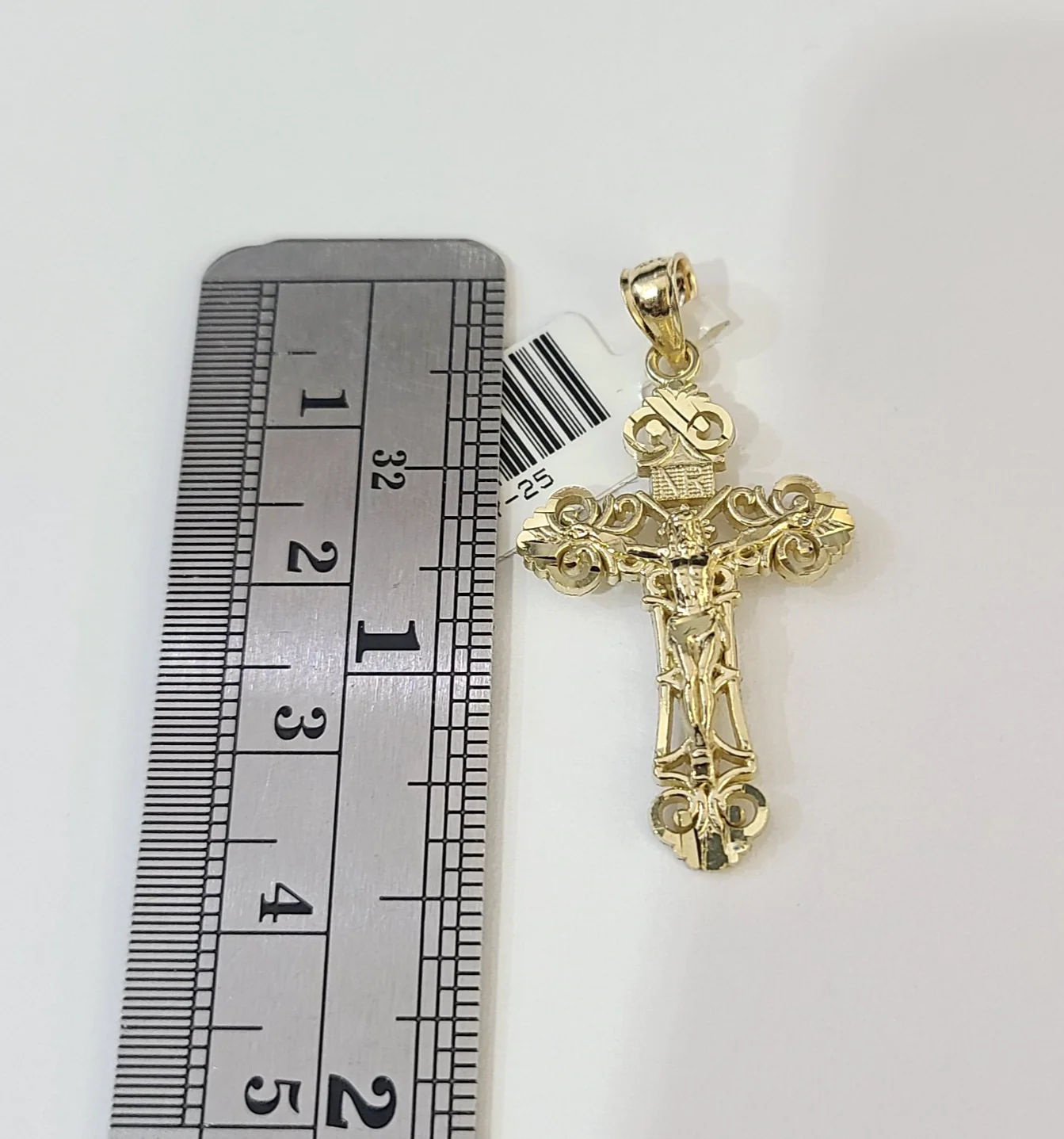 10kt Franco Gold Chain Necklace INRI Cross Pendant Charm 1mm 16-22 Inches Ladies - Image 5