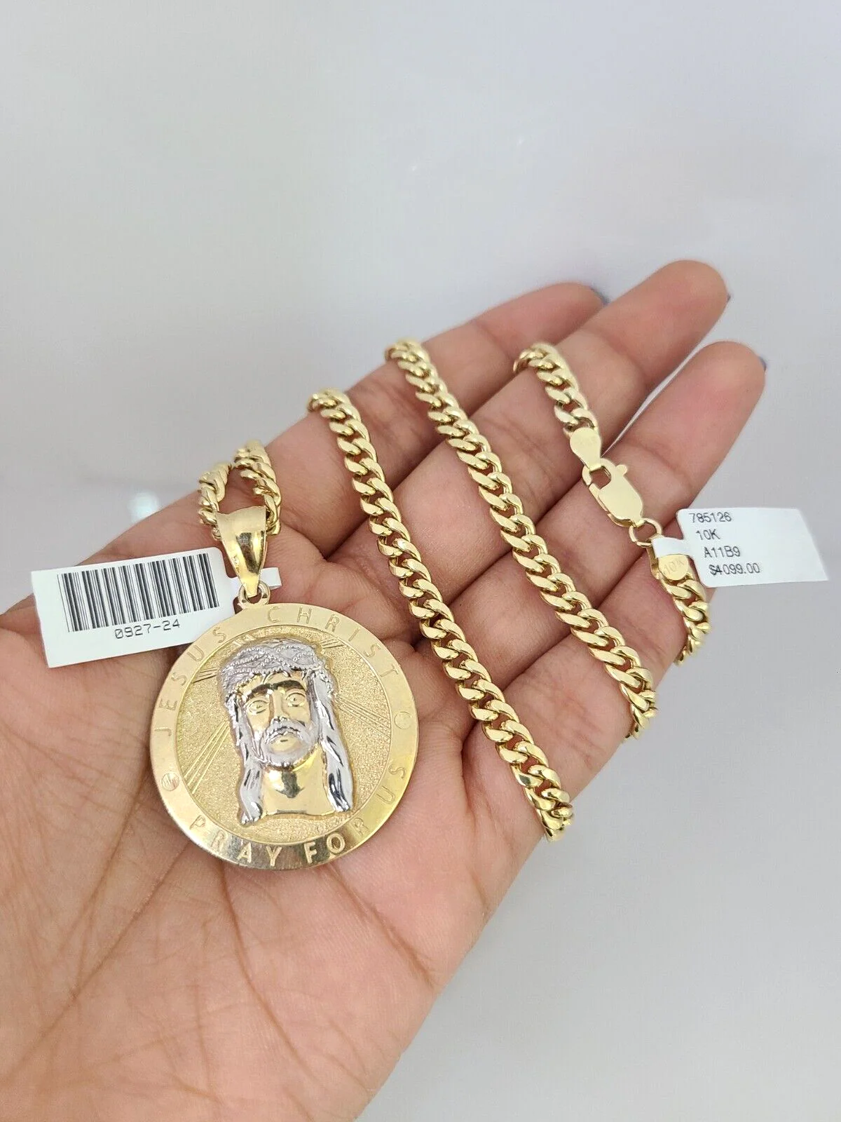 10kt Gold Miami Cuban Chain Jesus Christ Charm Pendant 5mm 18-28 Inch Necklace