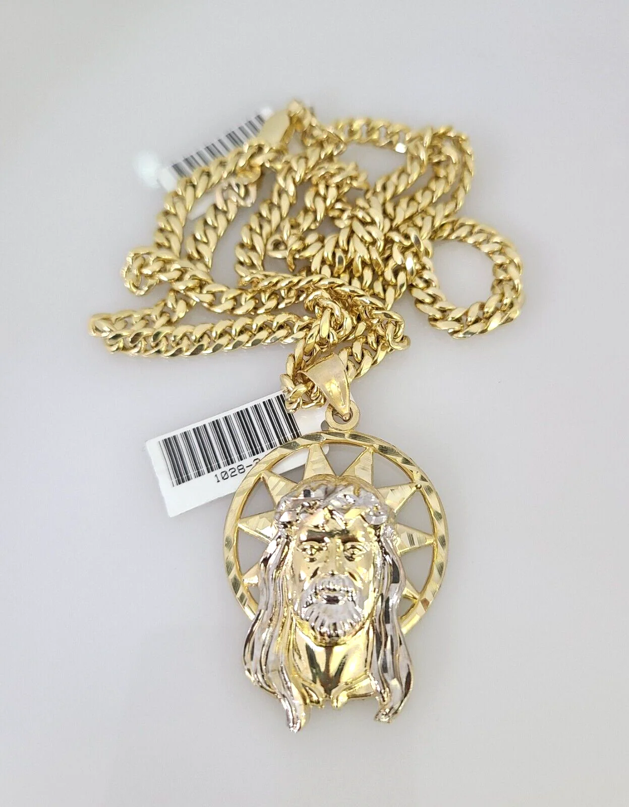10kt Gold Miami Cuban Chain Jesus Head Charm Pendant 5mm 18-28 Inch Necklace - Image 4