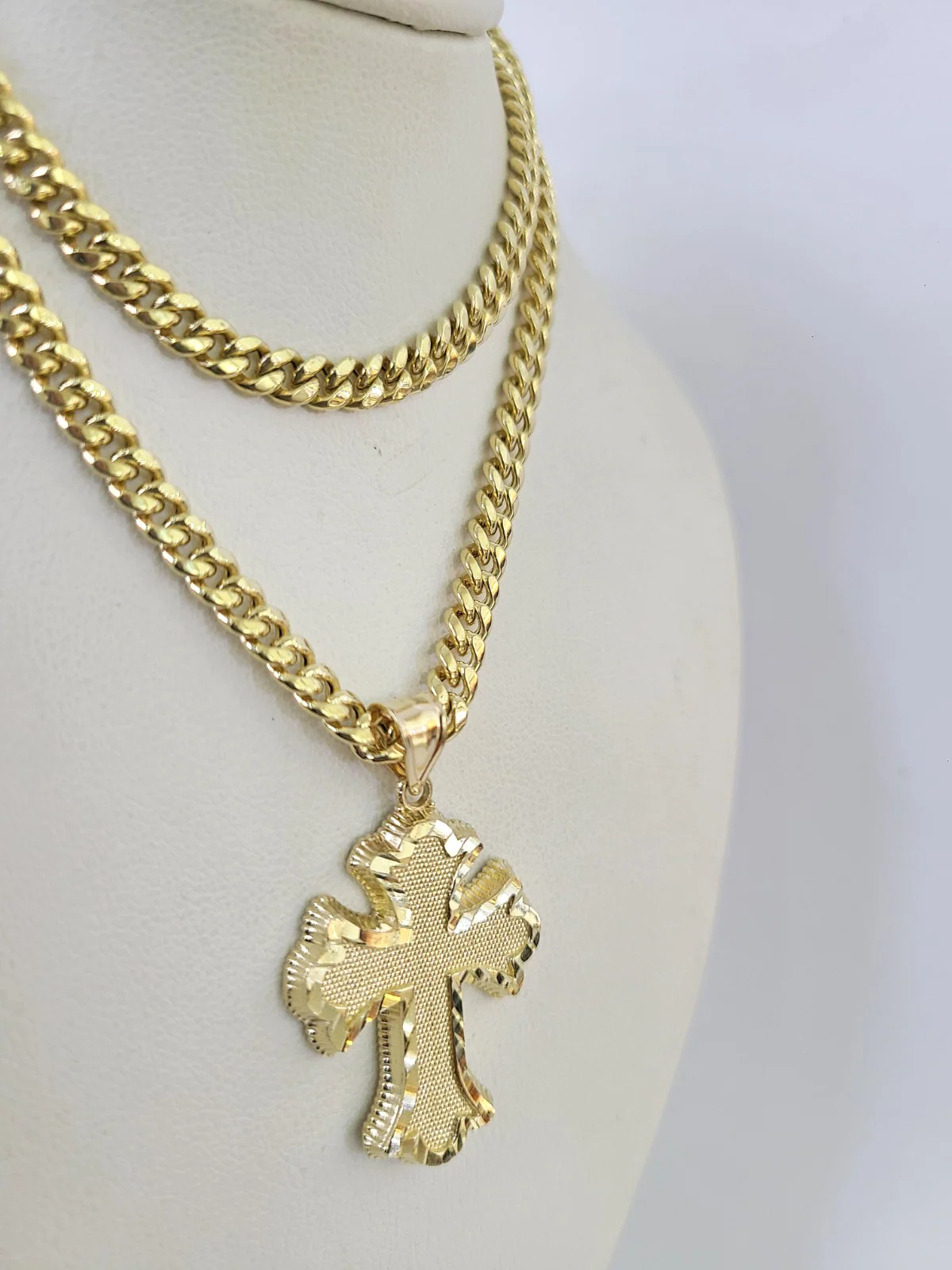 10kt Gold Miami Cuban Chain Jesus Roman Cross Charm Pendant 5mm 18"-28" Necklace - Image 2