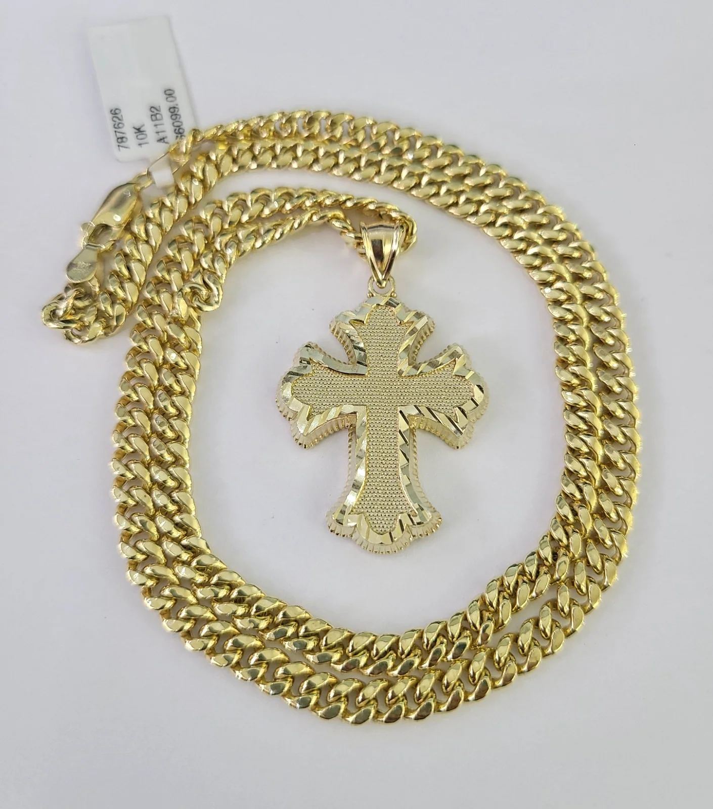 10kt Gold Miami Cuban Chain Jesus Roman Cross Charm Pendant 5mm 18"-28" Necklace - Image 4