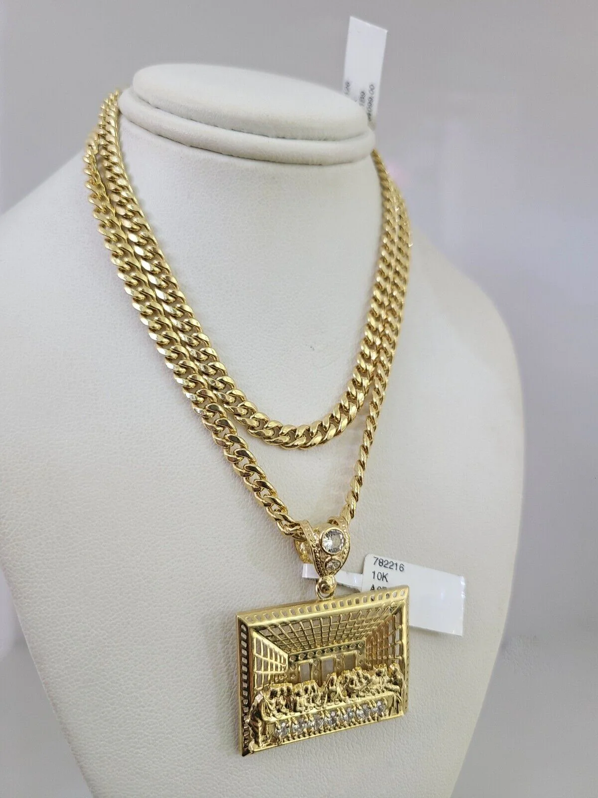 10kt Gold Miami Cuban Chain Last Supper Charm Pendant 5mm 18-28 Inch Necklace - Image 3