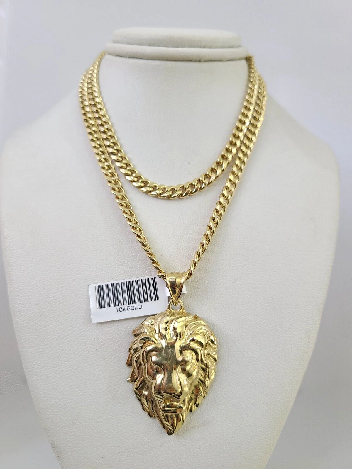 10kt Gold Miami Cuban Chain Lion Head Charm Pendant 5mm 18-28 Inch Necklace