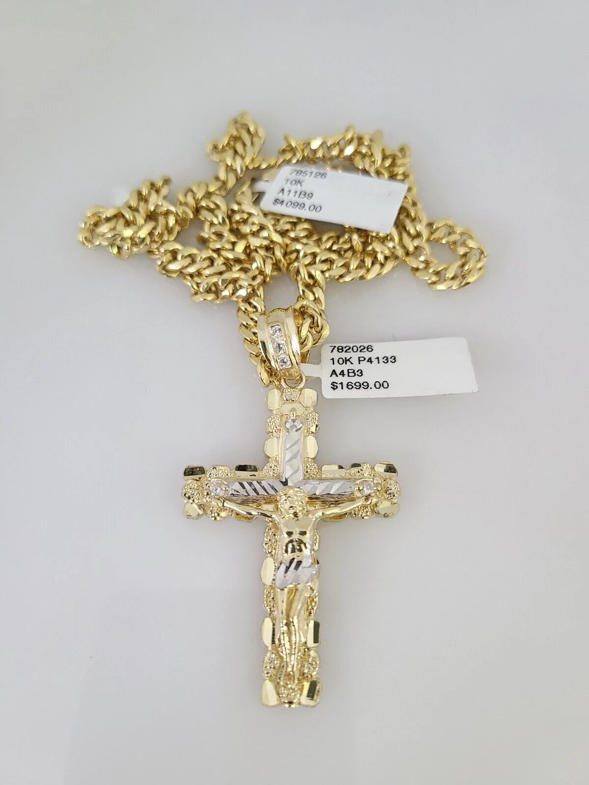 10kt Gold Miami Cuban Chain Nugget Cross Charm Pendant 5mm 18-28Inch Necklace - Image 4