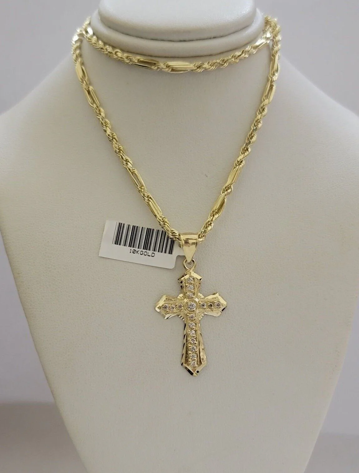 10kt Gold Milano Rope Chain Jesus Cross Charm Pendant Set 18-24'' Inch Necklace - Image 10