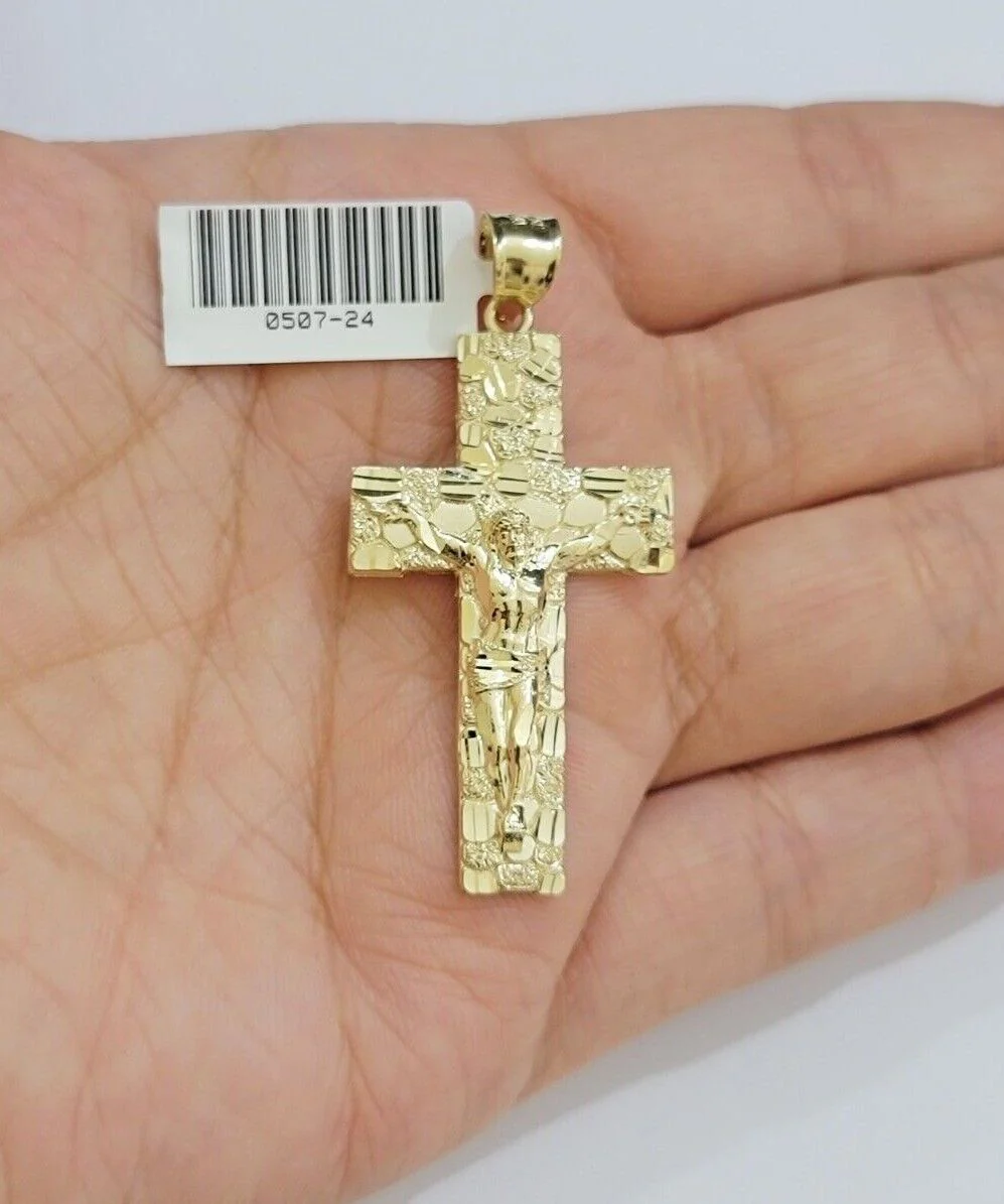 10kt Gold Milano Rope Chain Nugget Cross Charm Pendant Set 18-24'' Inch Necklace - Image 10