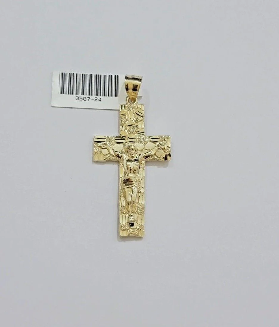 10kt Gold Milano Rope Chain Nugget Cross Charm Pendant Set 18-24'' Inch Necklace - Image 3