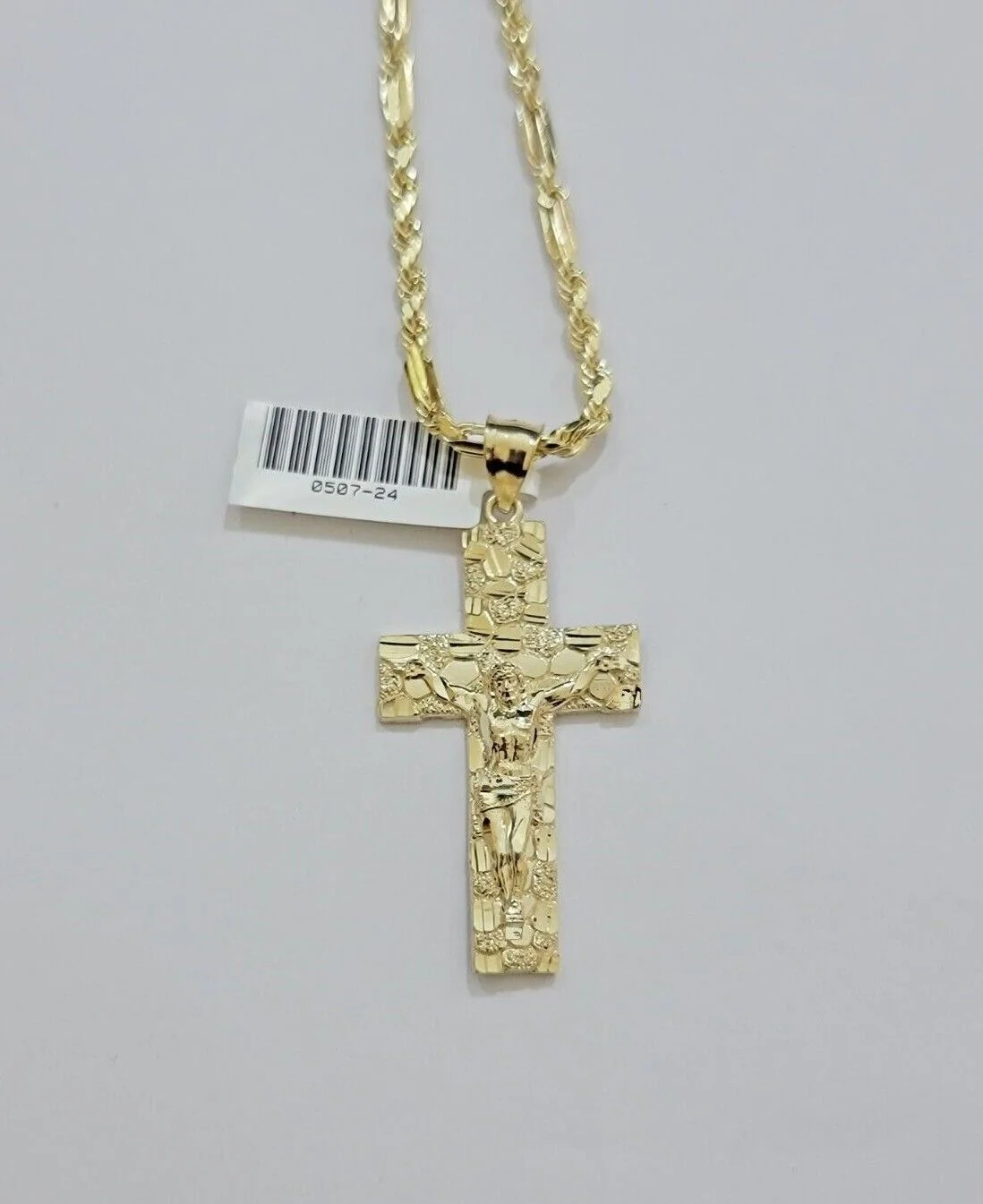 10kt Gold Milano Rope Chain Nugget Cross Charm Pendant Set 18-24'' Inch Necklace - Image 9