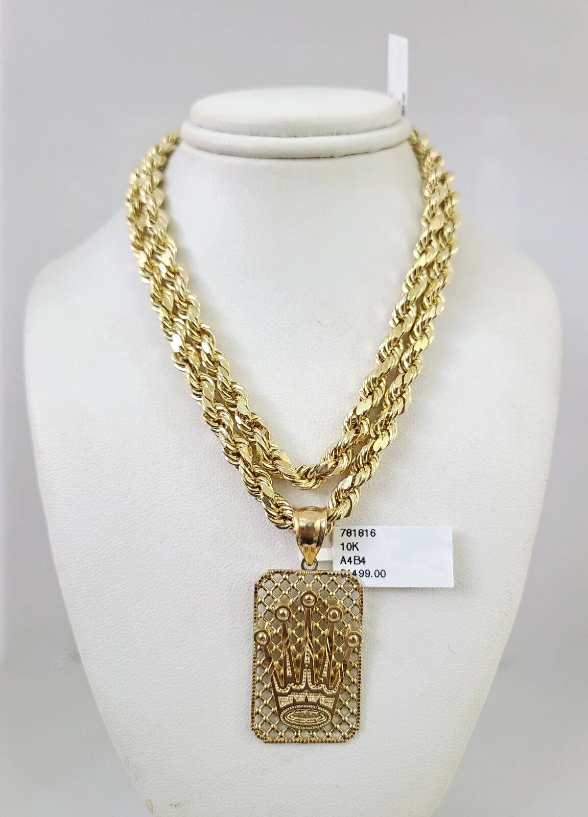 10kt Gold Rope Chain Crown Charm Set 18"-30'' Inch 6mm Necklace Pendant