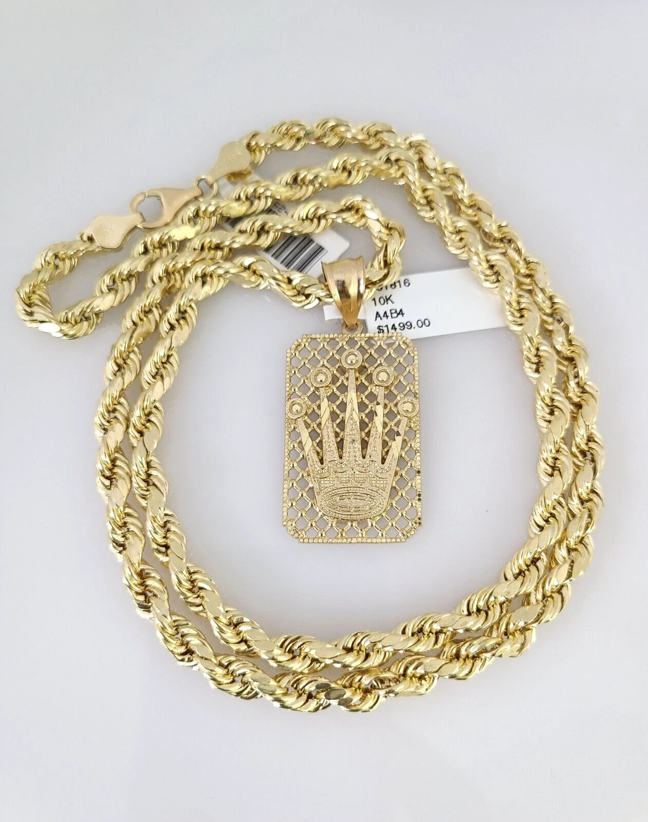 10kt Gold Rope Chain Crown Charm Set 18"-30'' Inch 6mm Necklace Pendant - Image 3